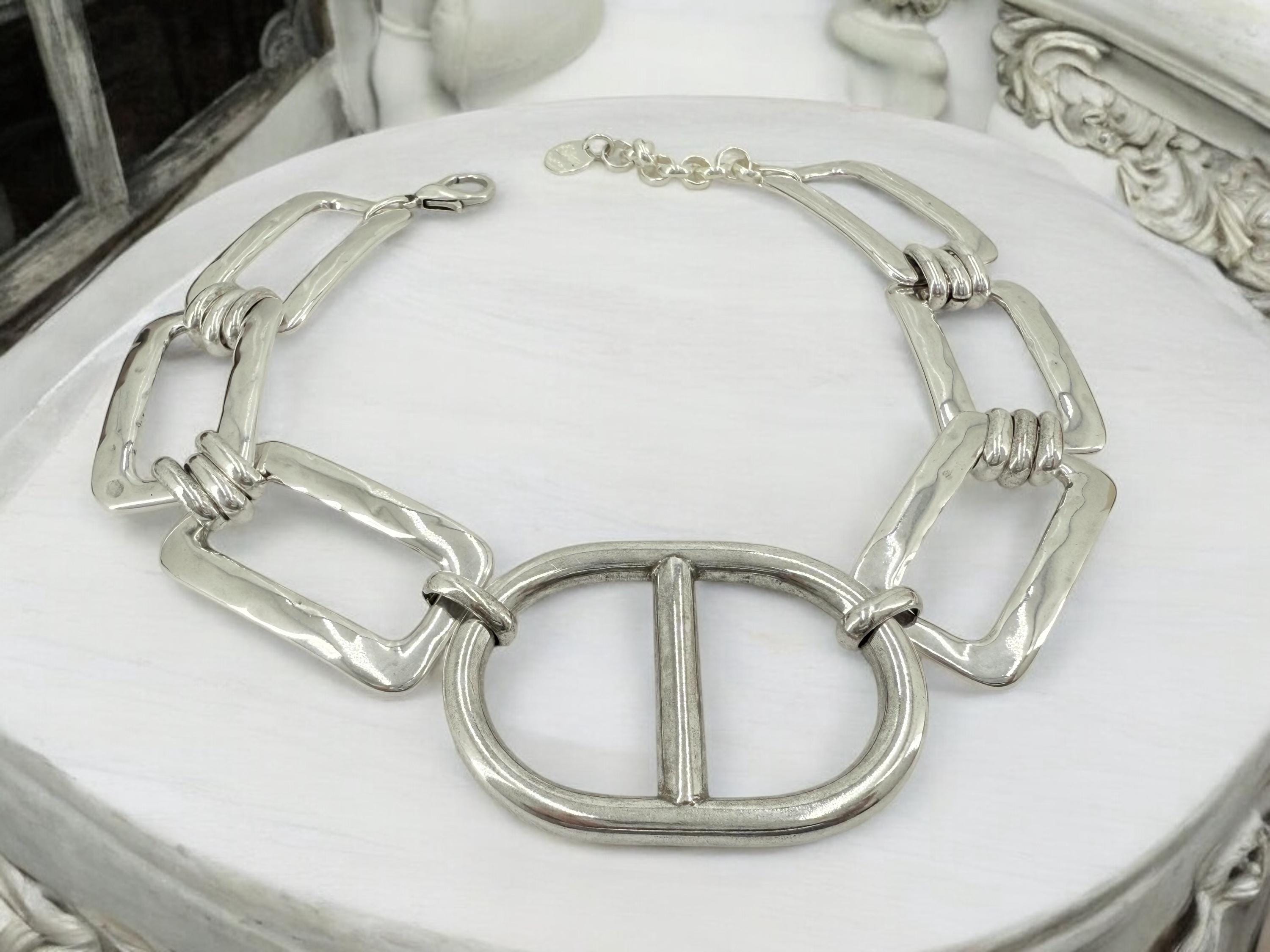 Oversized chunky chain with central statement mariner link adjustable choker, custom handmade jewelry