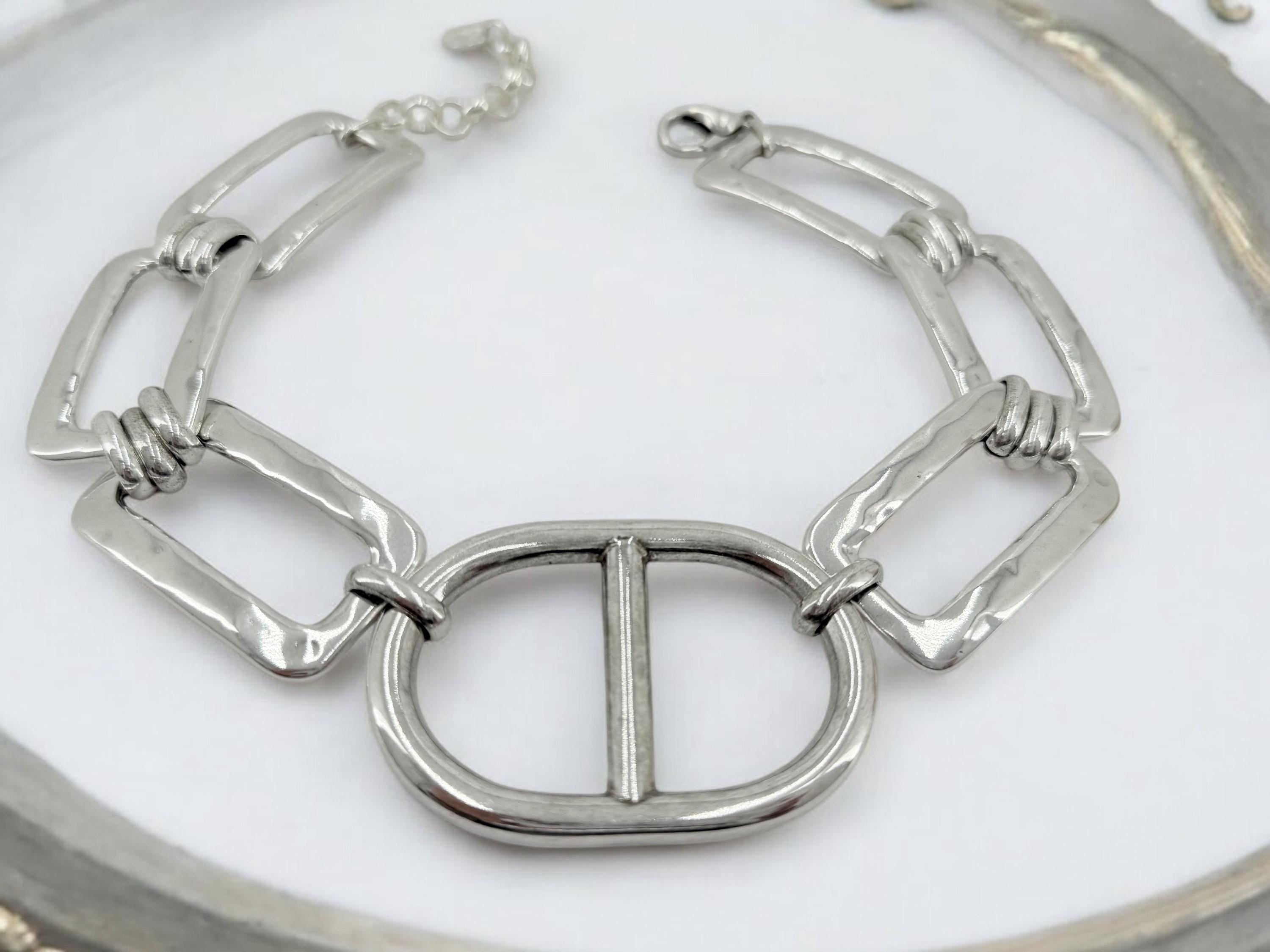 Oversized chunky chain with central statement mariner link adjustable choker, custom handmade jewelry