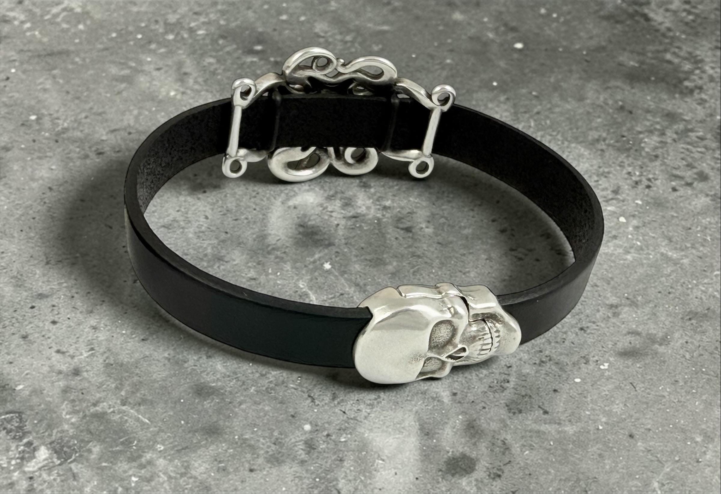 octopus unisex flat leather and silver bracelet with magnetic clasp ideal for birthday present for men and women, stylish leather bracelet