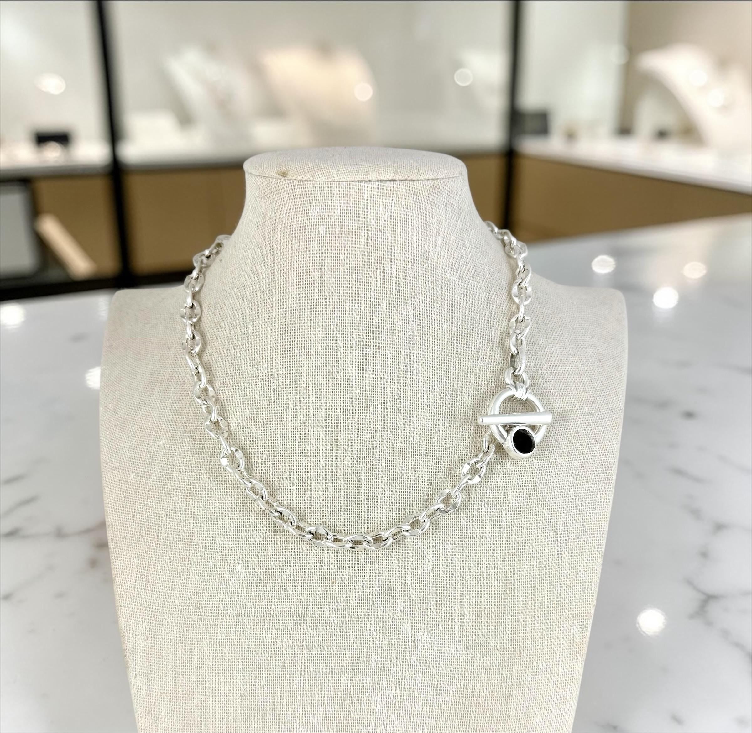 Silver chunky toggle necklace, chain necklace with Swarovski crystal, gift for her, , bold chain choker