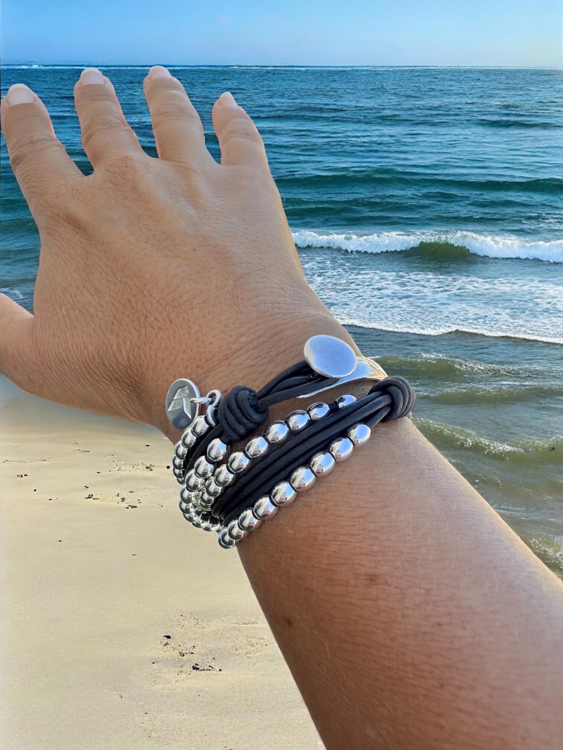 Layered Leather Bracelet with Silver Beads, Handmade Boho Cuff, Bold Chunky Jewelry, Tribal‑Inspired Accessories
