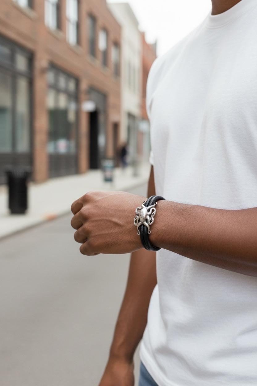 Men’s leather bracelet, octopus bracelet, divers bracelet, gift for men, surfer bracelet, seaman bracelet , manly and masculine