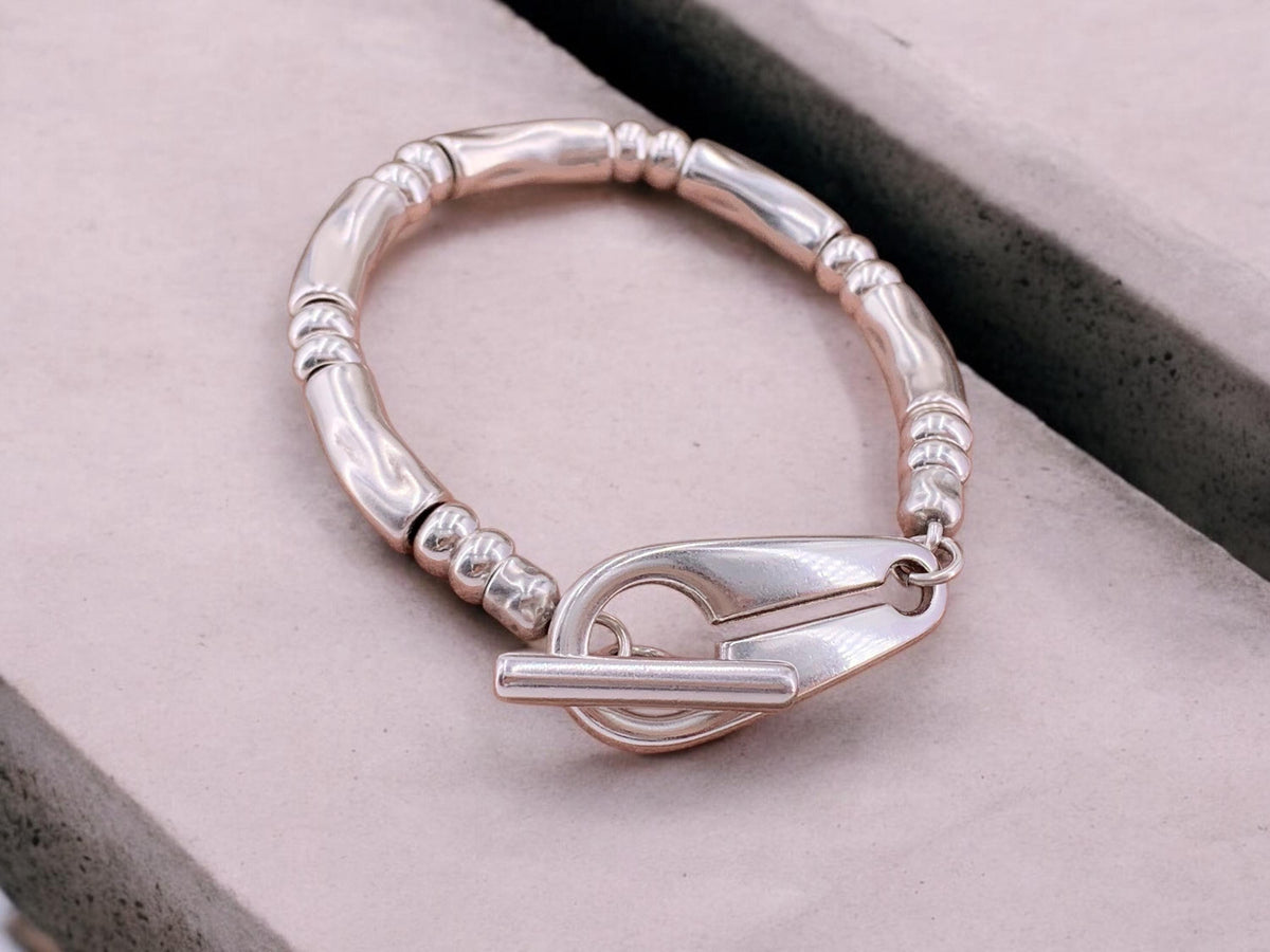 Unisex Chunky Silver toggle clasp Bracelet, Bold Sculptural Handmade Statement Jewelry
