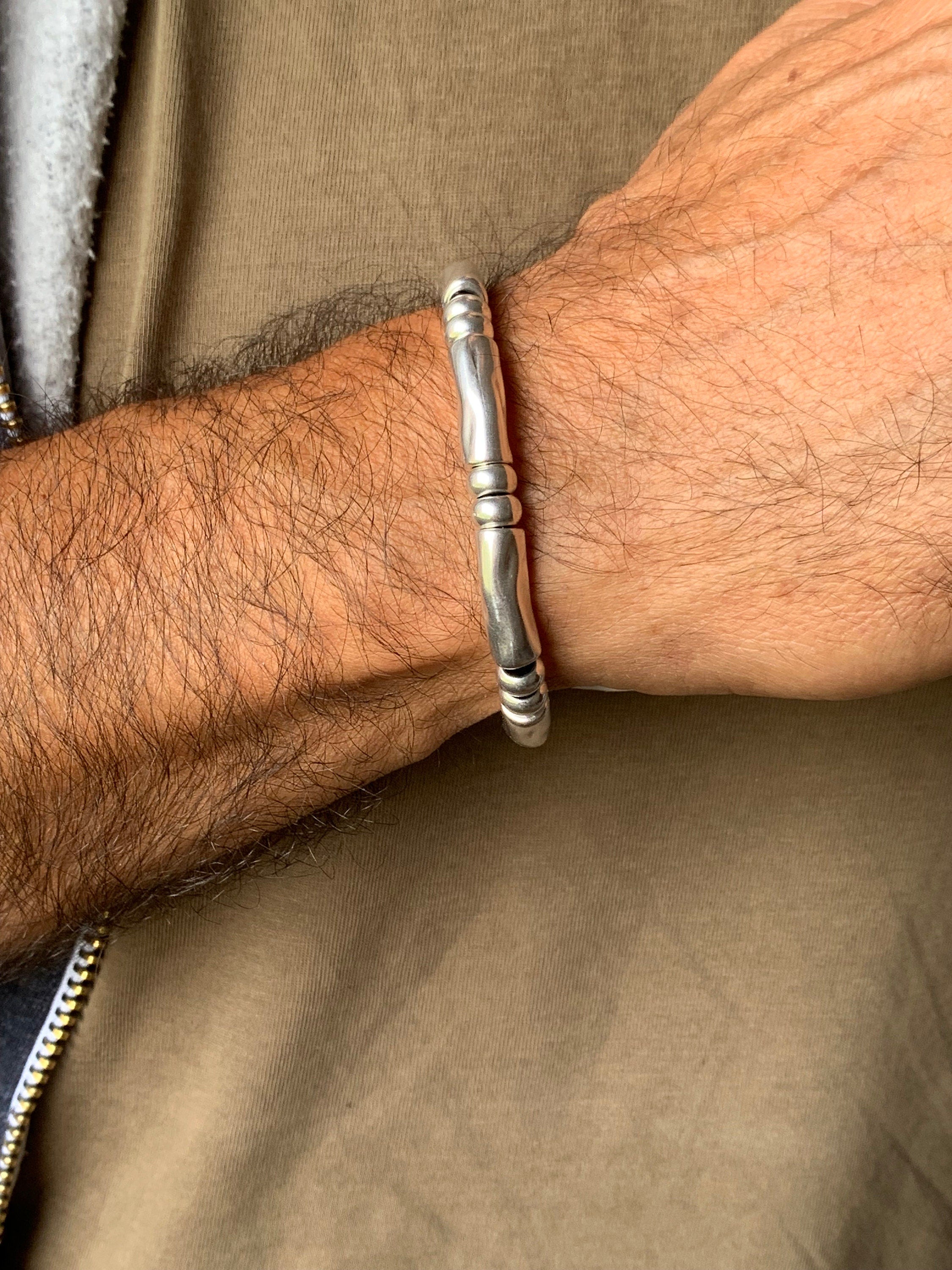 Unisex Chunky Silver toggle clasp Bracelet, Bold Sculptural Handmade Statement Jewelry