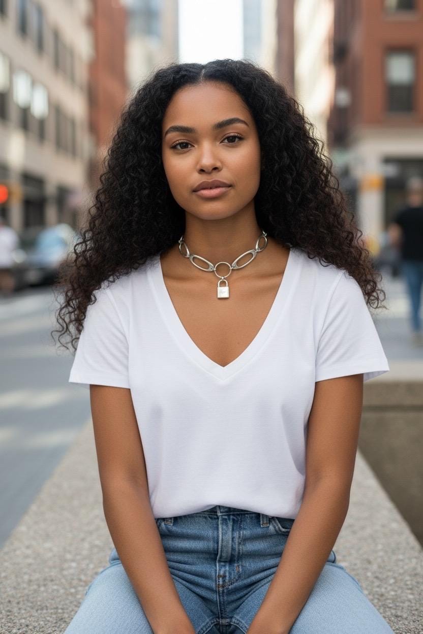 Adjustable chunky silver choker with padlock pendant, custom jewelry