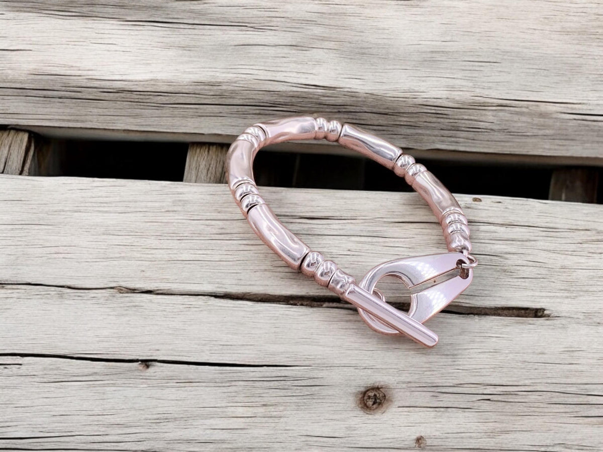 Unisex Chunky Silver toggle clasp Bracelet, Bold Sculptural Handmade Statement Jewelry