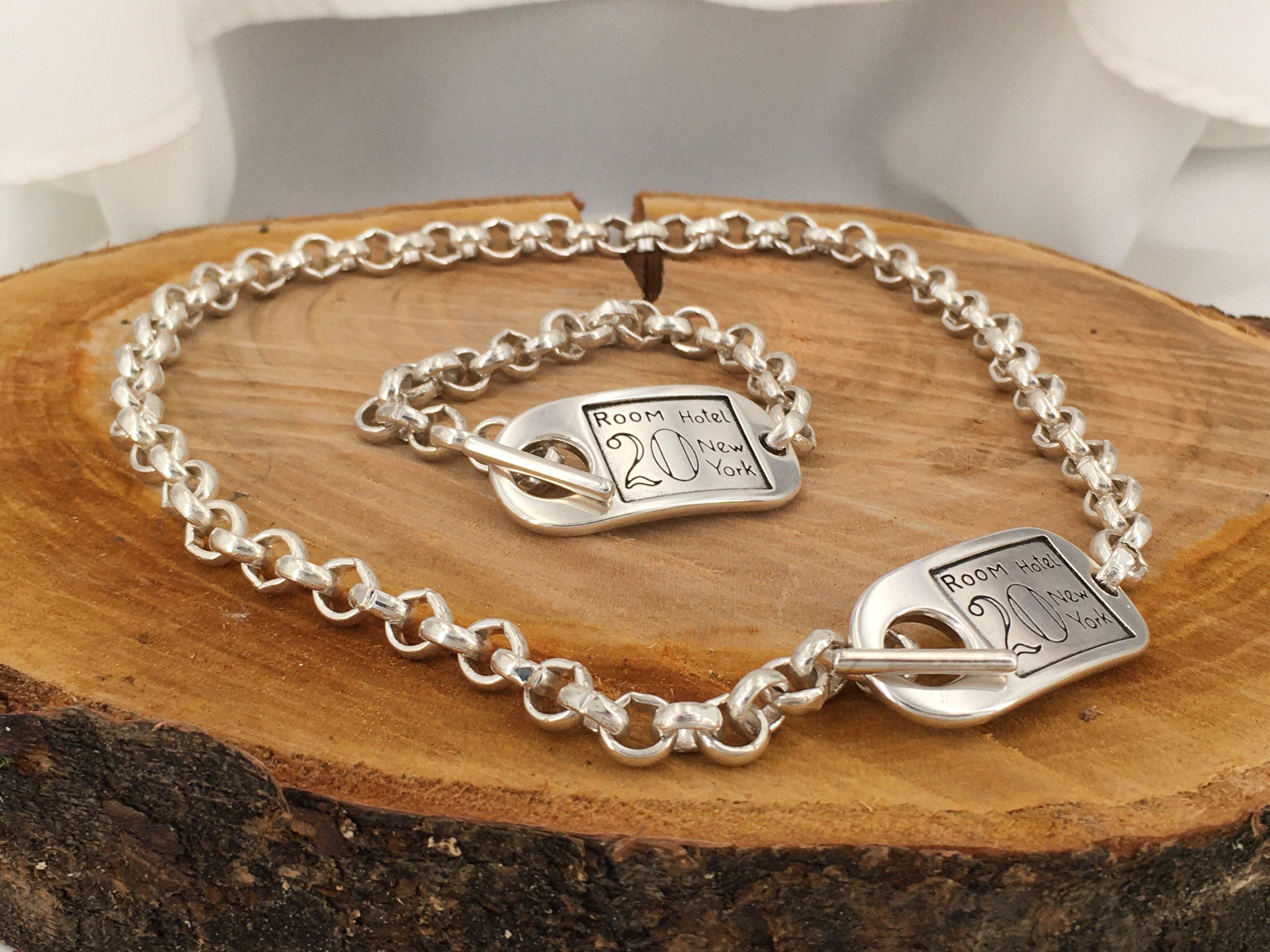 Silver chunky chain ID card toggle necklace, statement bold choker, unisex custom jewelry