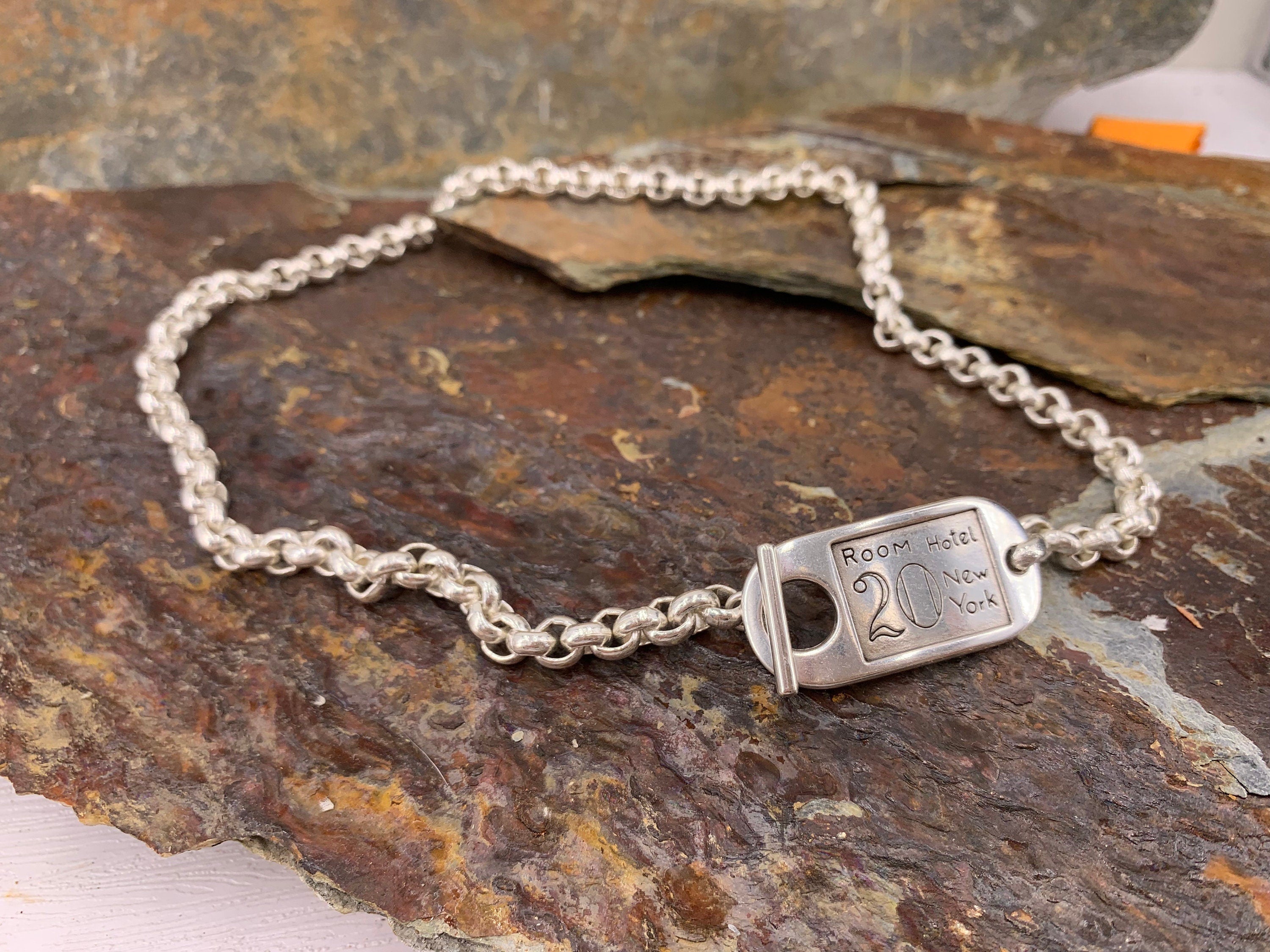 Silver chunky chain ID card toggle necklace, statement bold choker, unisex custom jewelry