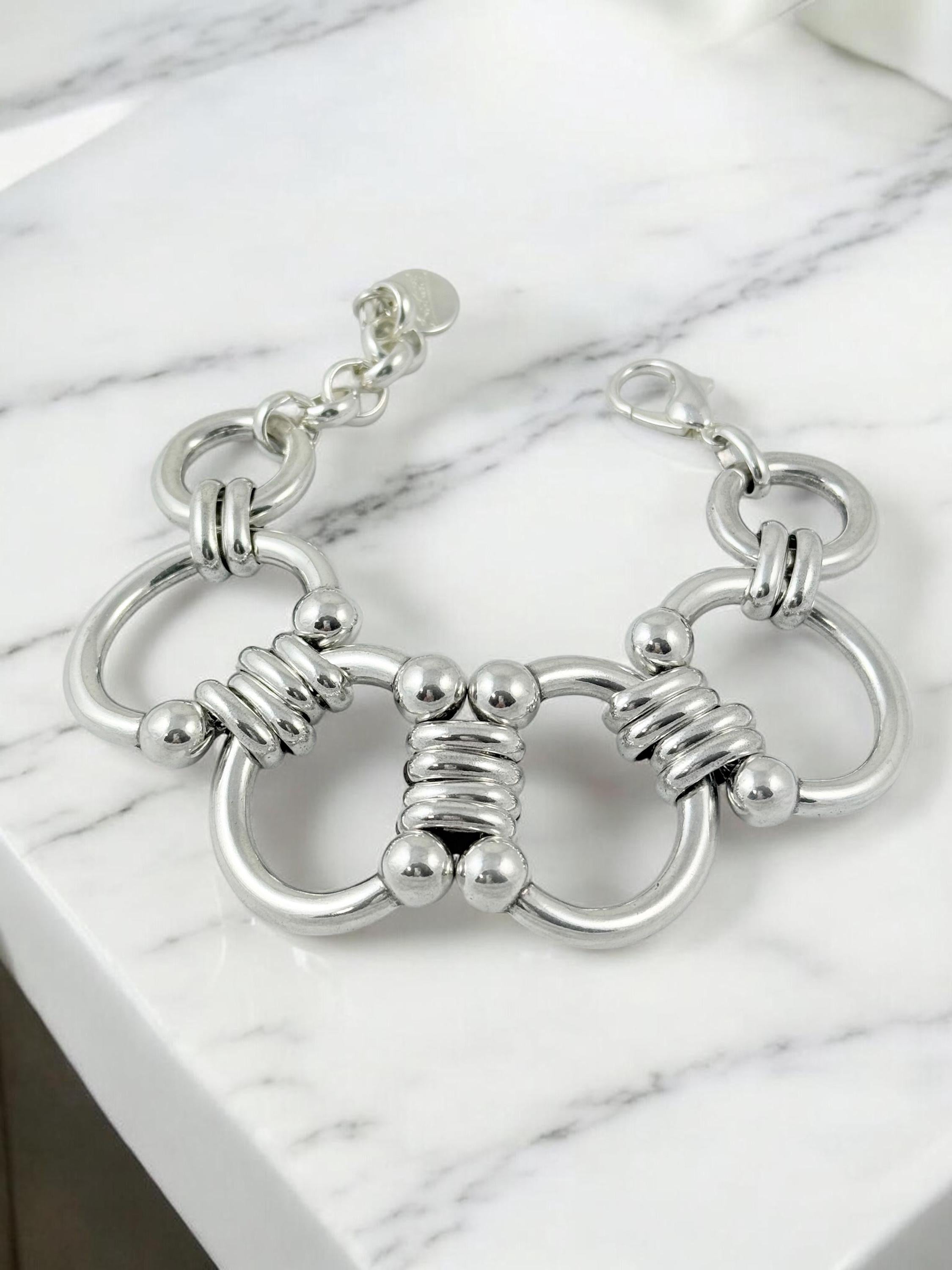 Chunky Silver-Plated Equestrian Link Bracelet – Bold Statement Chain – Adjustable Fit for larger wrist