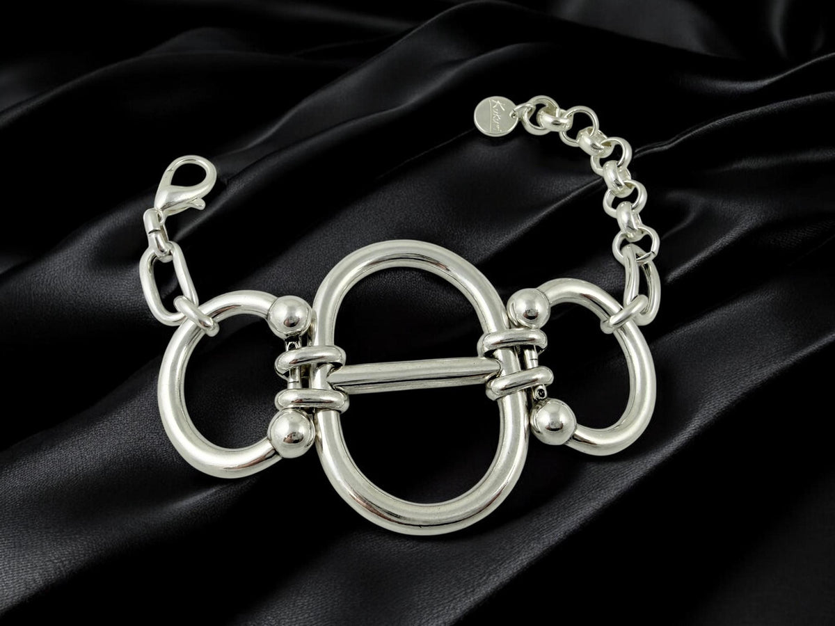 Chunky Silver bold central Mariner Link Bracelet – Bold Statement Jewelry – Adjustable Fit