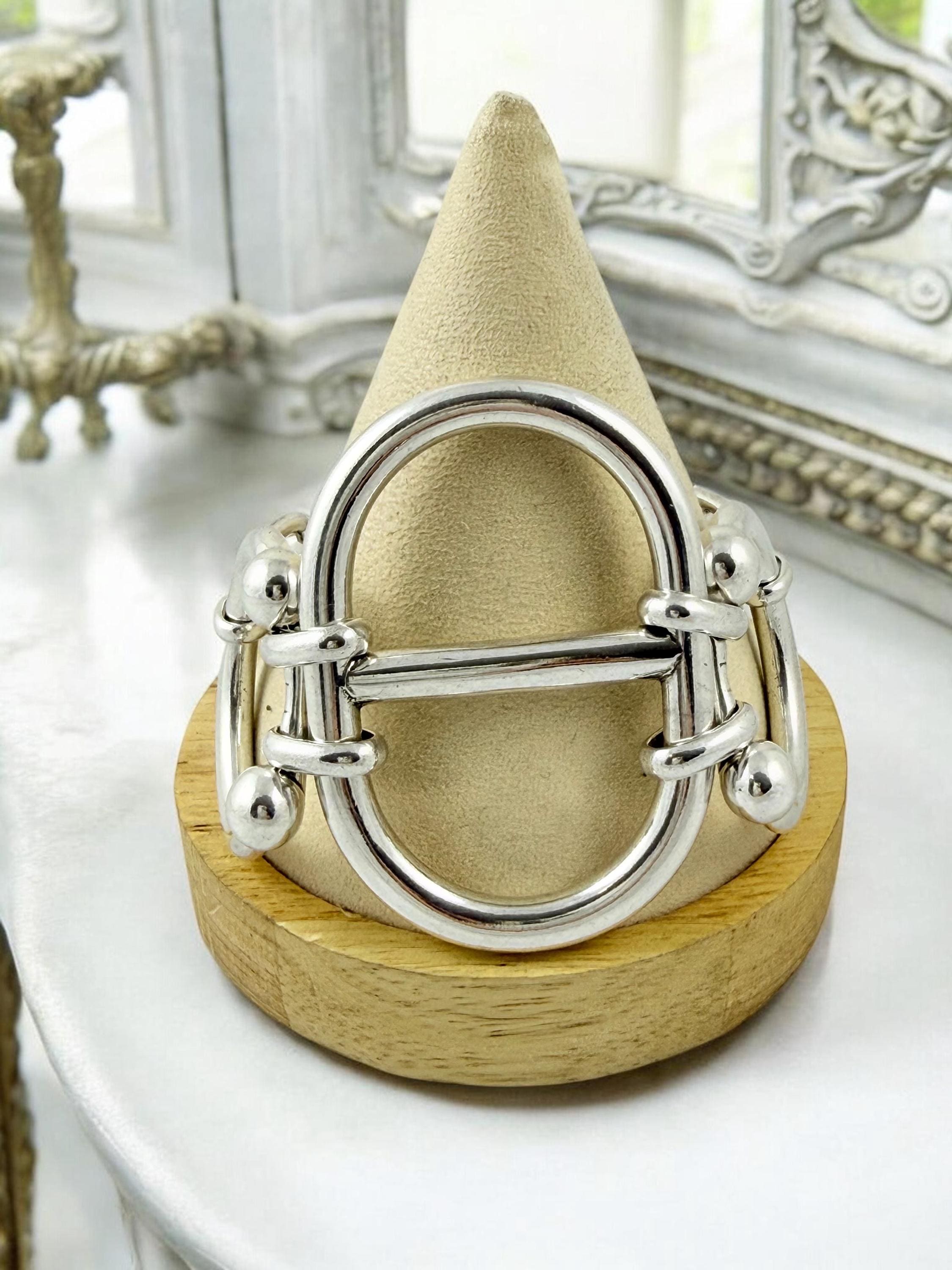 Chunky Silver bold central Mariner Link Bracelet – Bold Statement Jewelry – Adjustable Fit