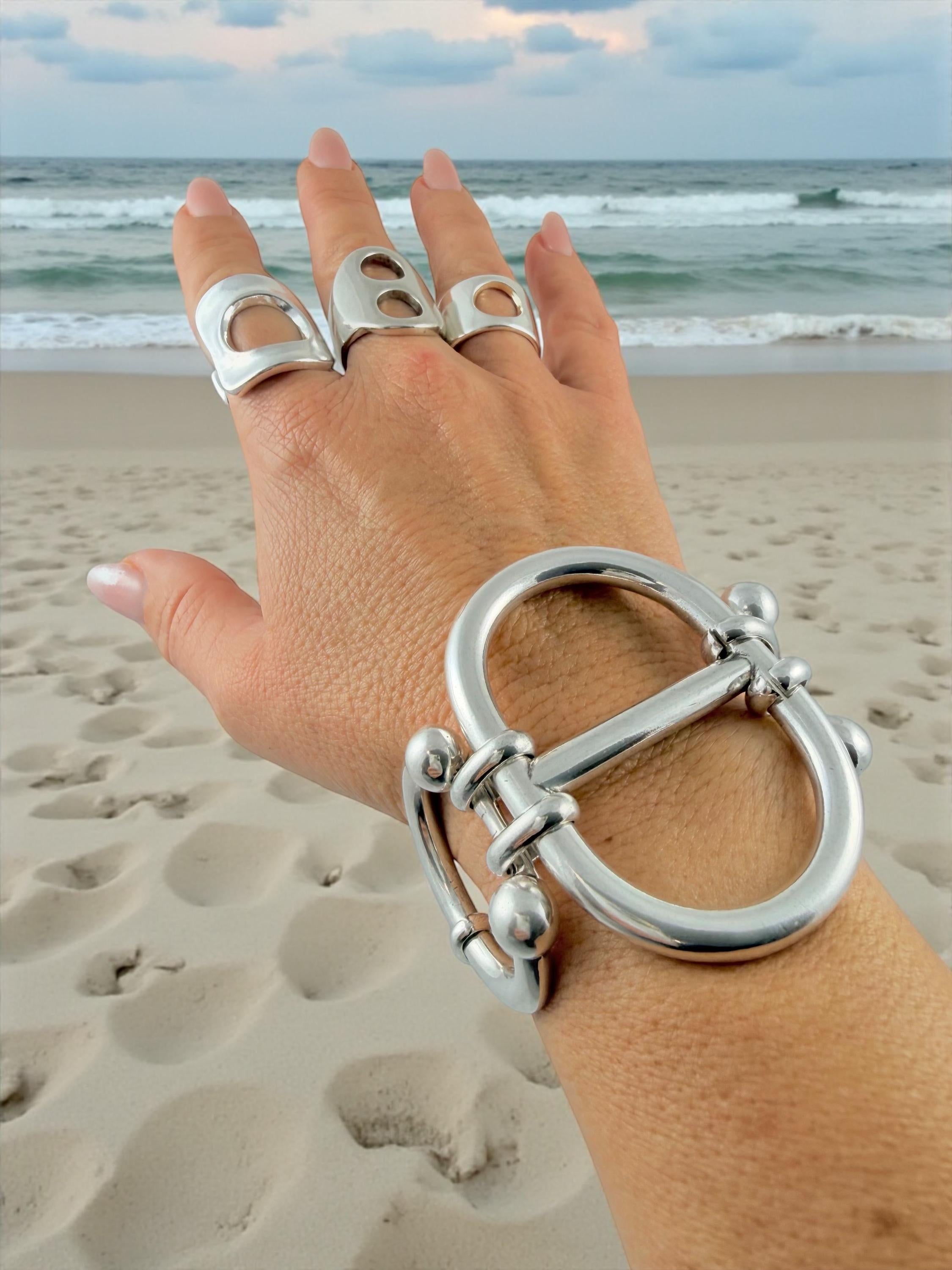 Chunky Silver bold central Mariner Link Bracelet – Bold Statement Jewelry – Adjustable Fit