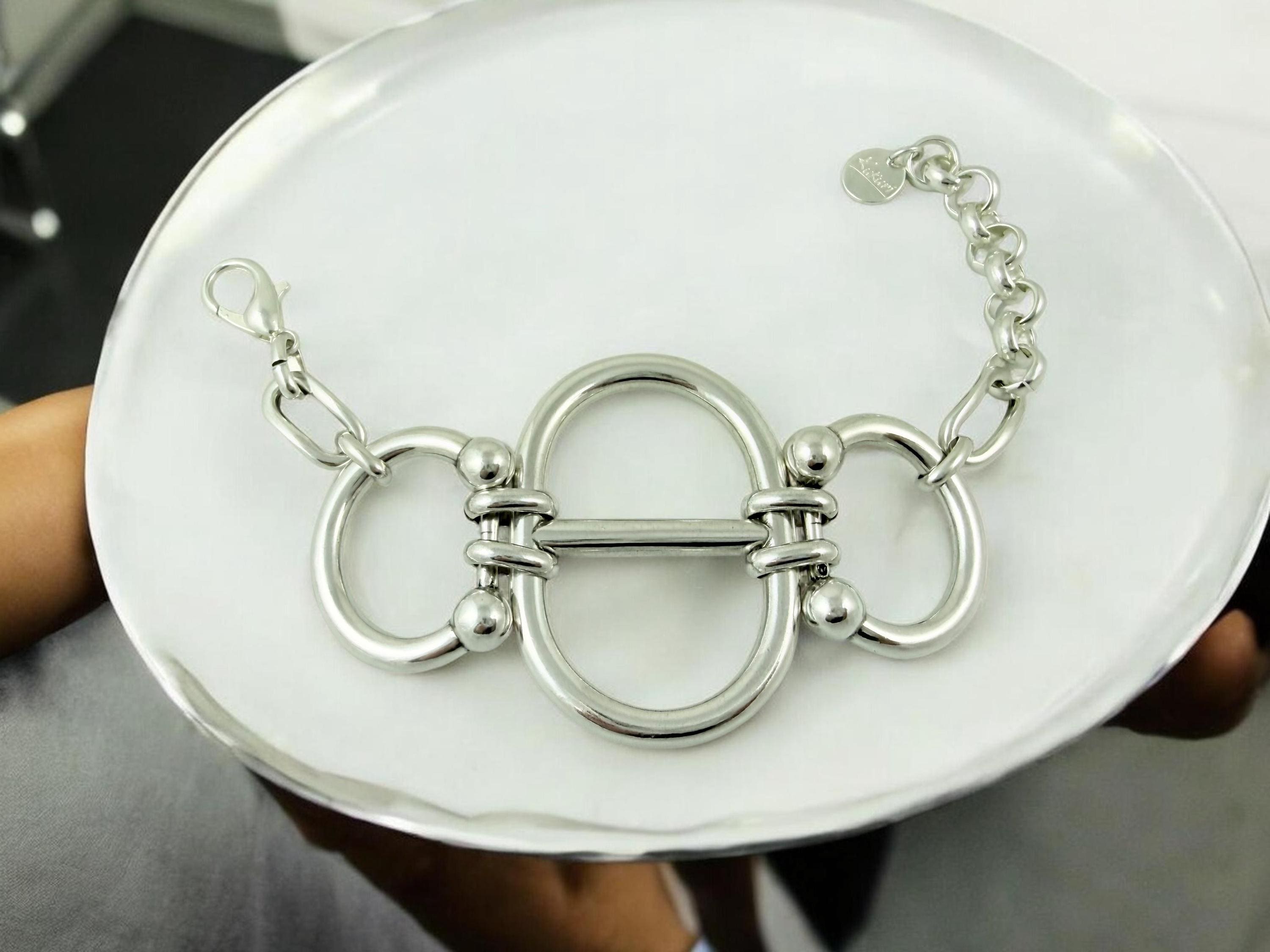 Chunky Silver bold central Mariner Link Bracelet – Bold Statement Jewelry – Adjustable Fit
