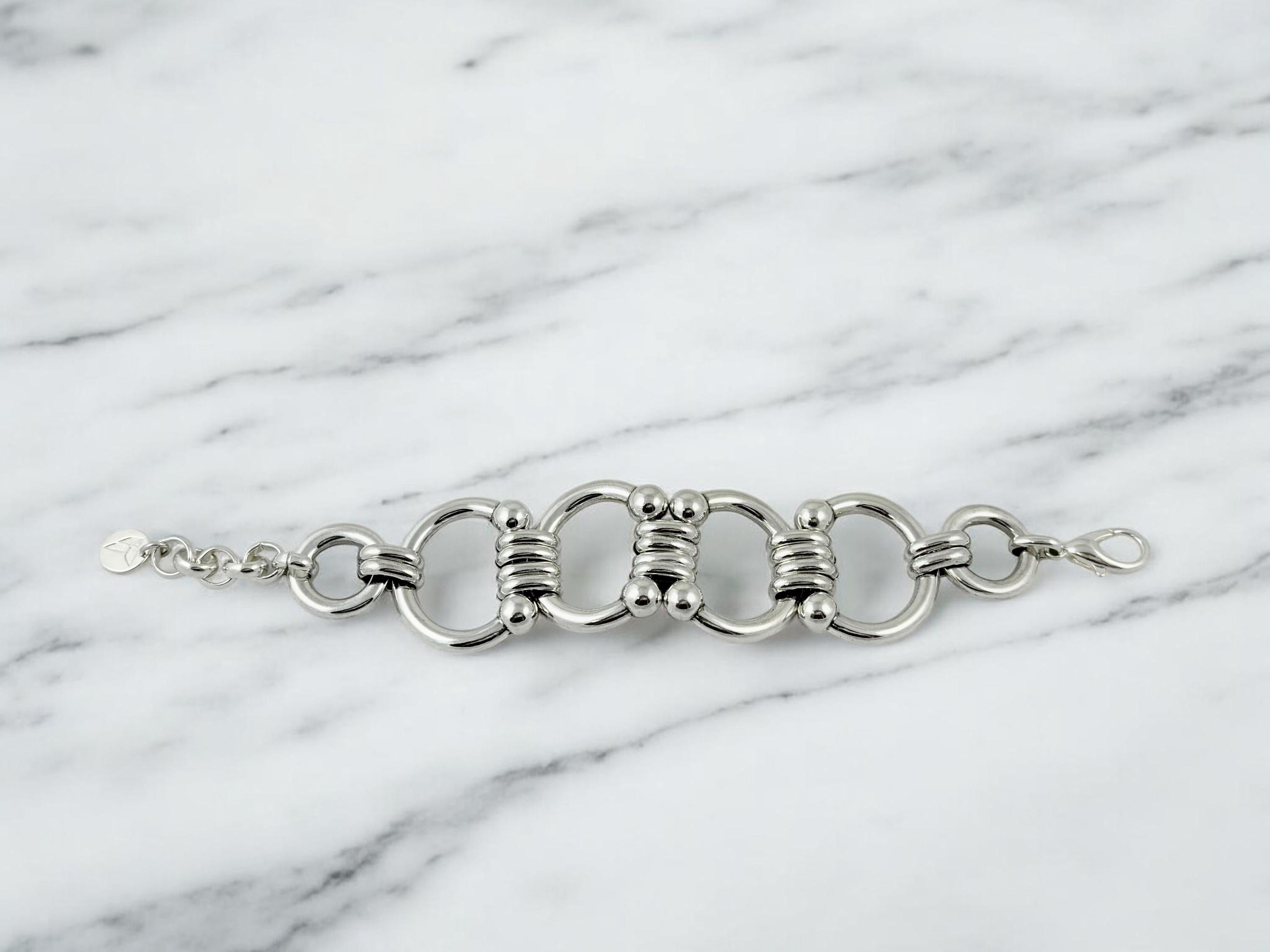 Chunky Silver-Plated Equestrian Link Bracelet – Bold Statement Chain – Adjustable Fit for larger wrist