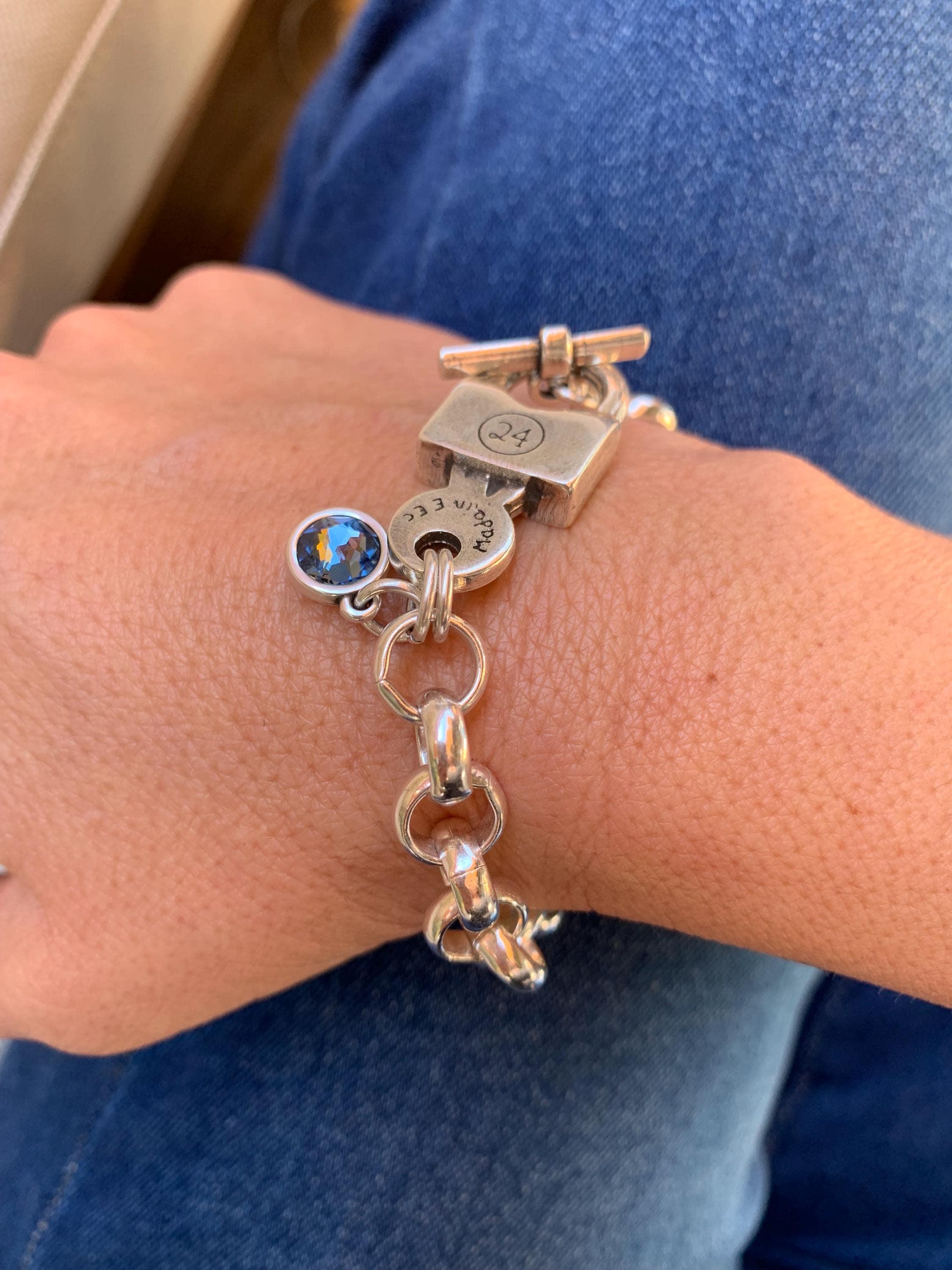 Oversized thick chain womens padlock bracelet| chunky key-lock Cuban link chain bracelet| edgy style silver curb chain cuff bracelet