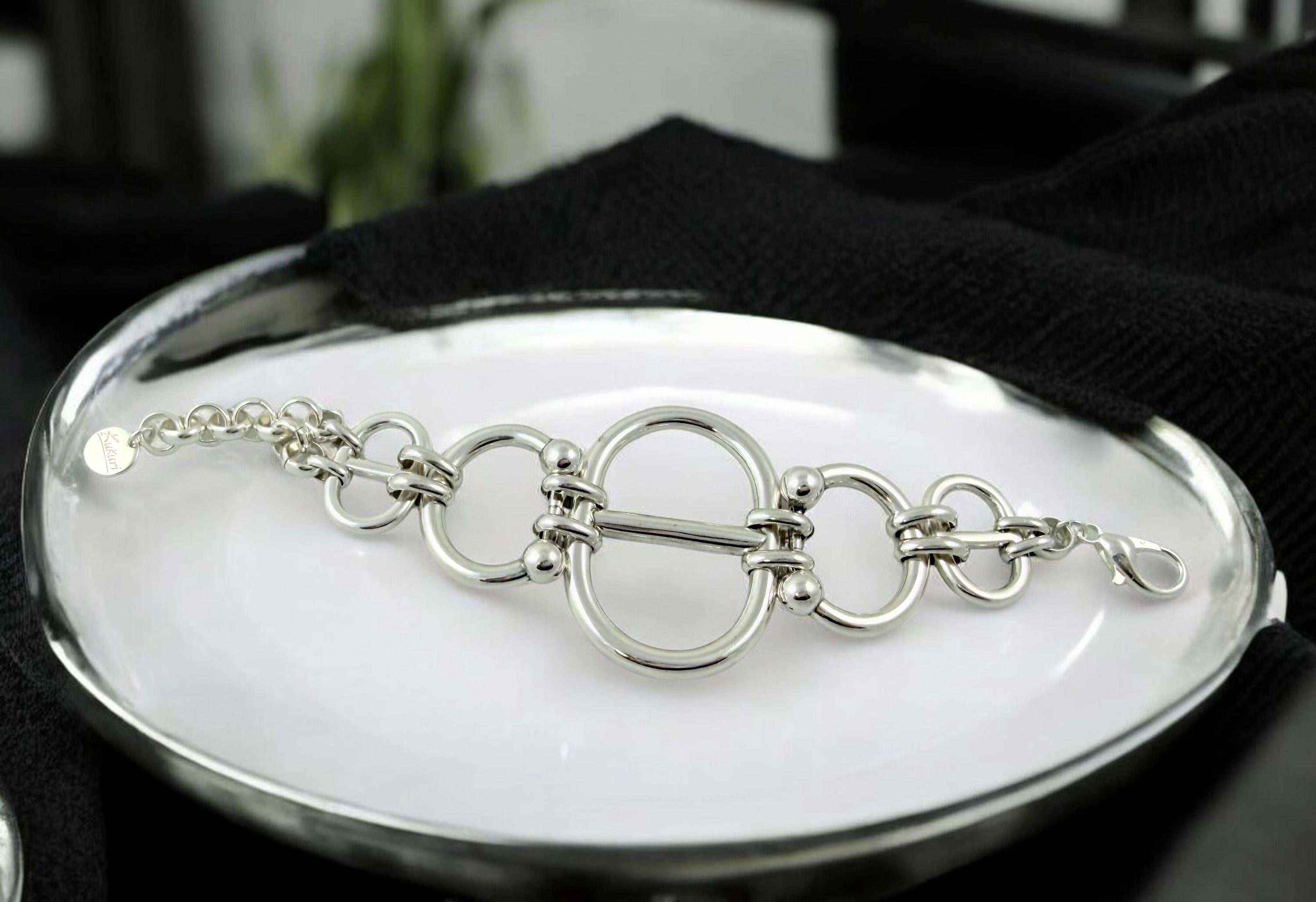 Chunky Silver extra large Link Bracelet – Bold Mariner Chain Design – Adjustable Statement Jewelry For large wrist