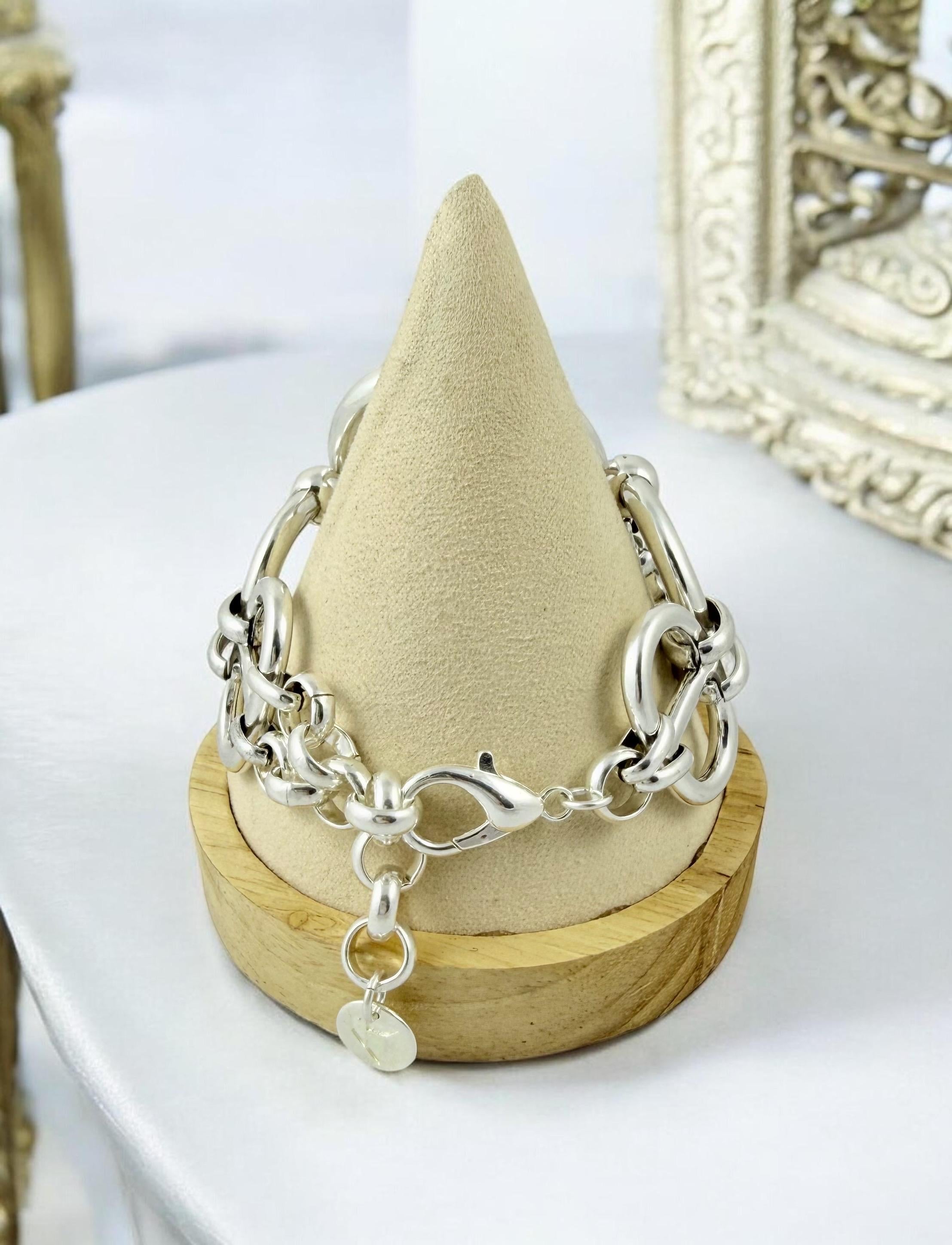 Chunky Silver extra large Link Bracelet – Bold Mariner Chain Design – Adjustable Statement Jewelry For large wrist