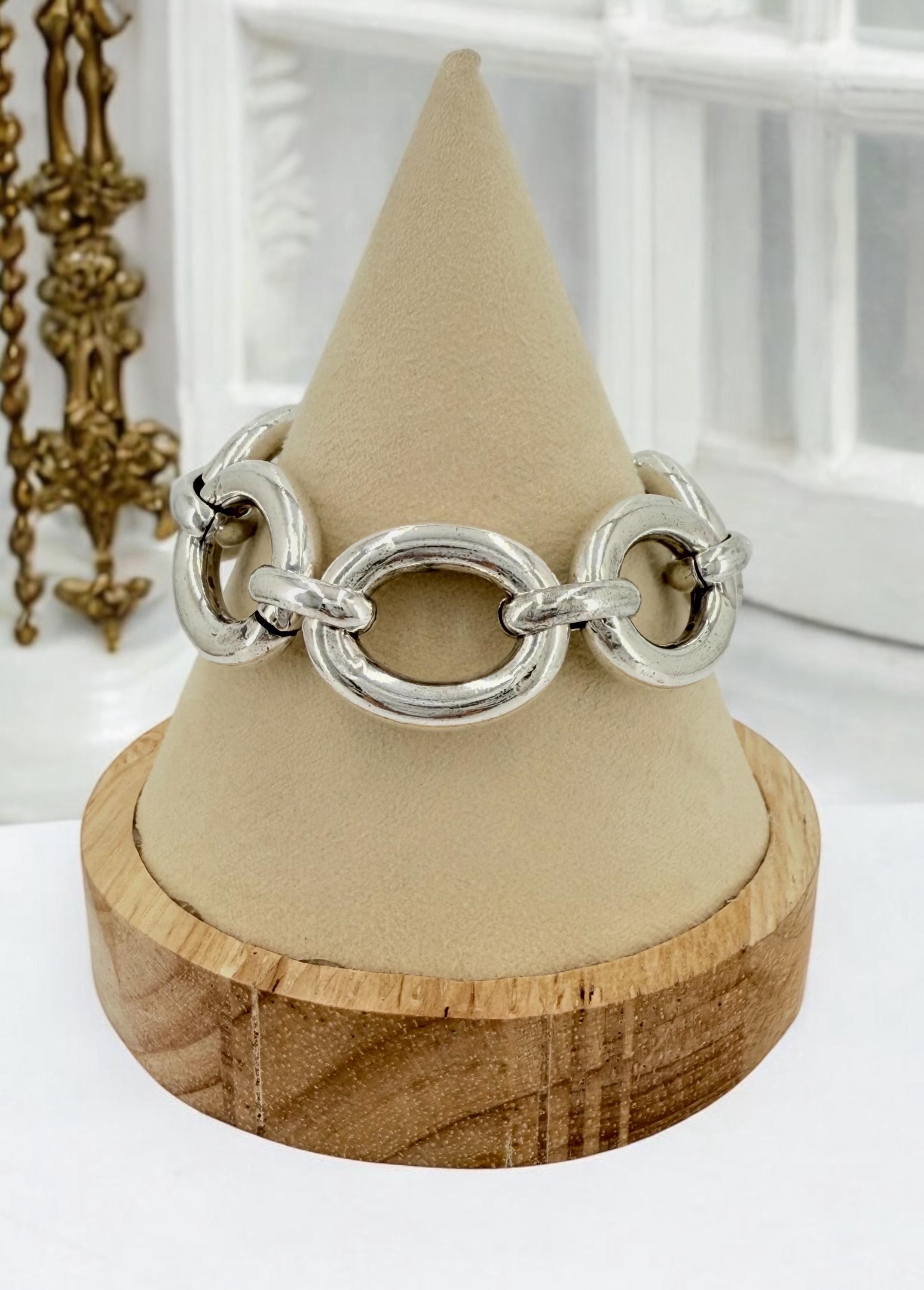 Silver chunky lightweight chain bracelet - bold customized toggle cuff