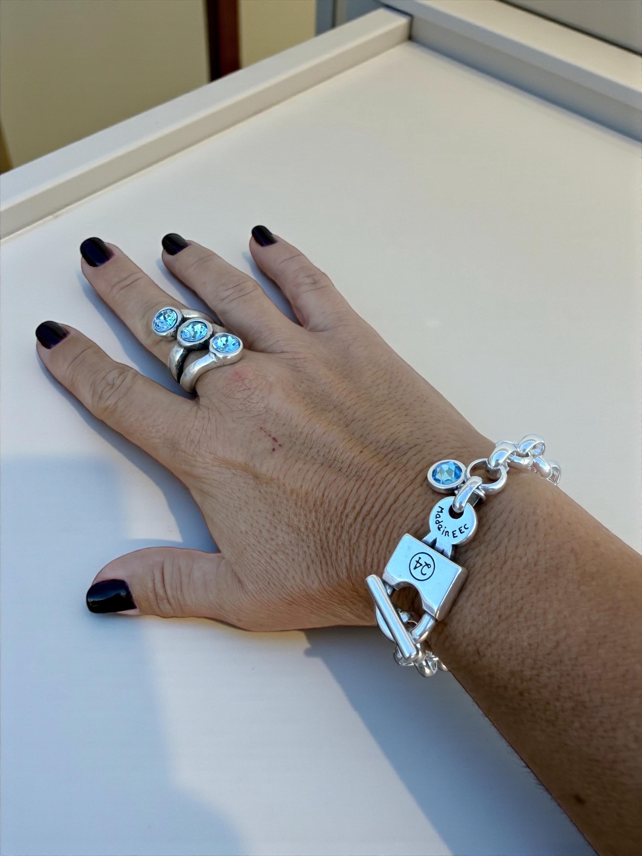 Oversized thick chain womens padlock bracelet| chunky key-lock Cuban link chain bracelet| edgy style silver curb chain cuff bracelet