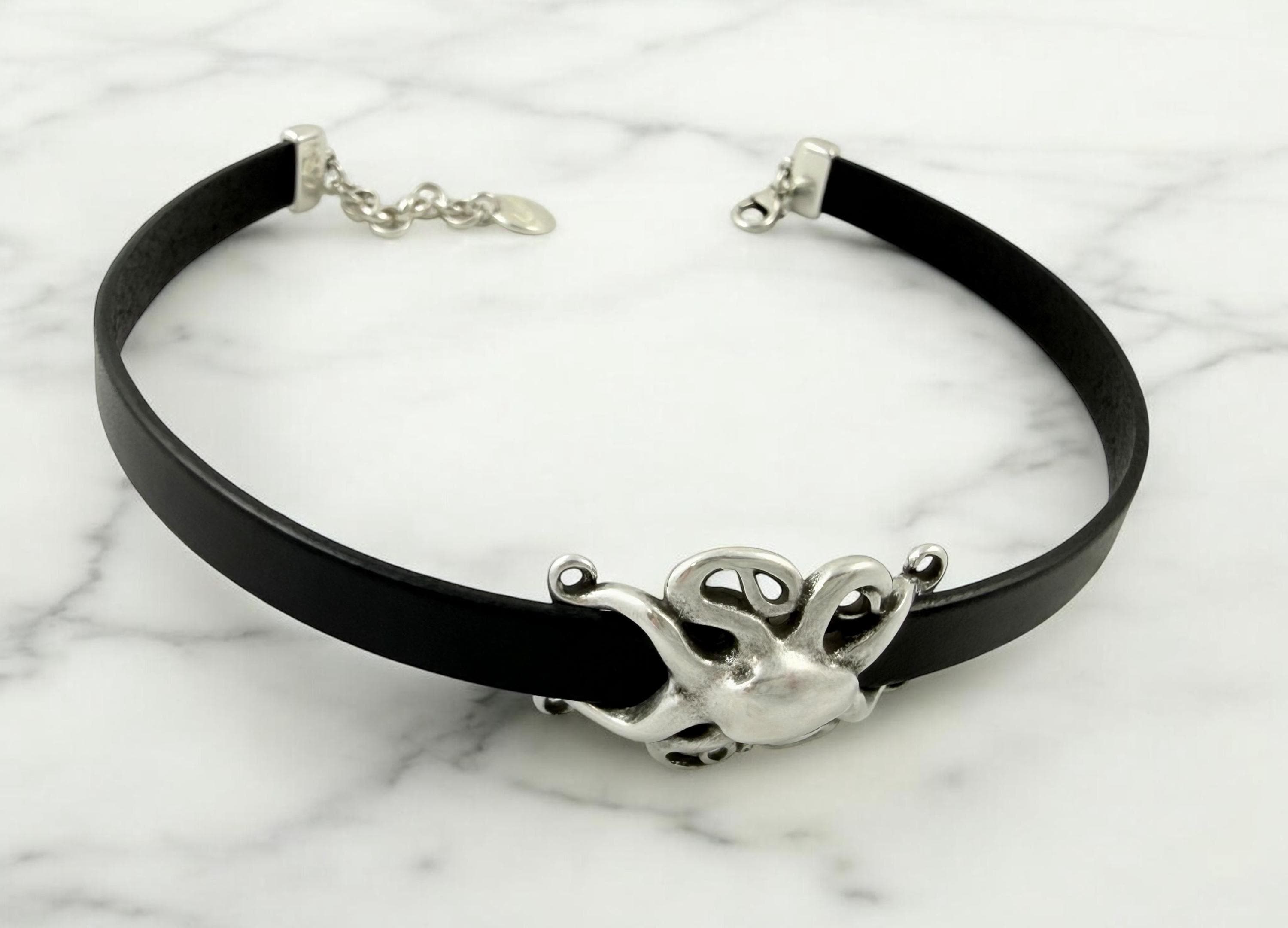 Black Leather Octopus Choker – Adjustable Statement Necklace – Handmade jewelry