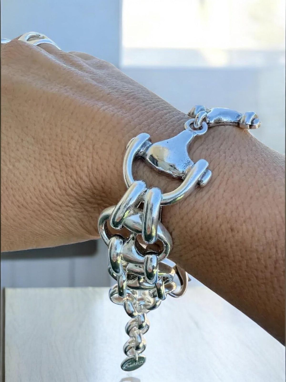 Chubky silver bracelet with mariner links chain and equestrian bit motive - statement handmade jewelry