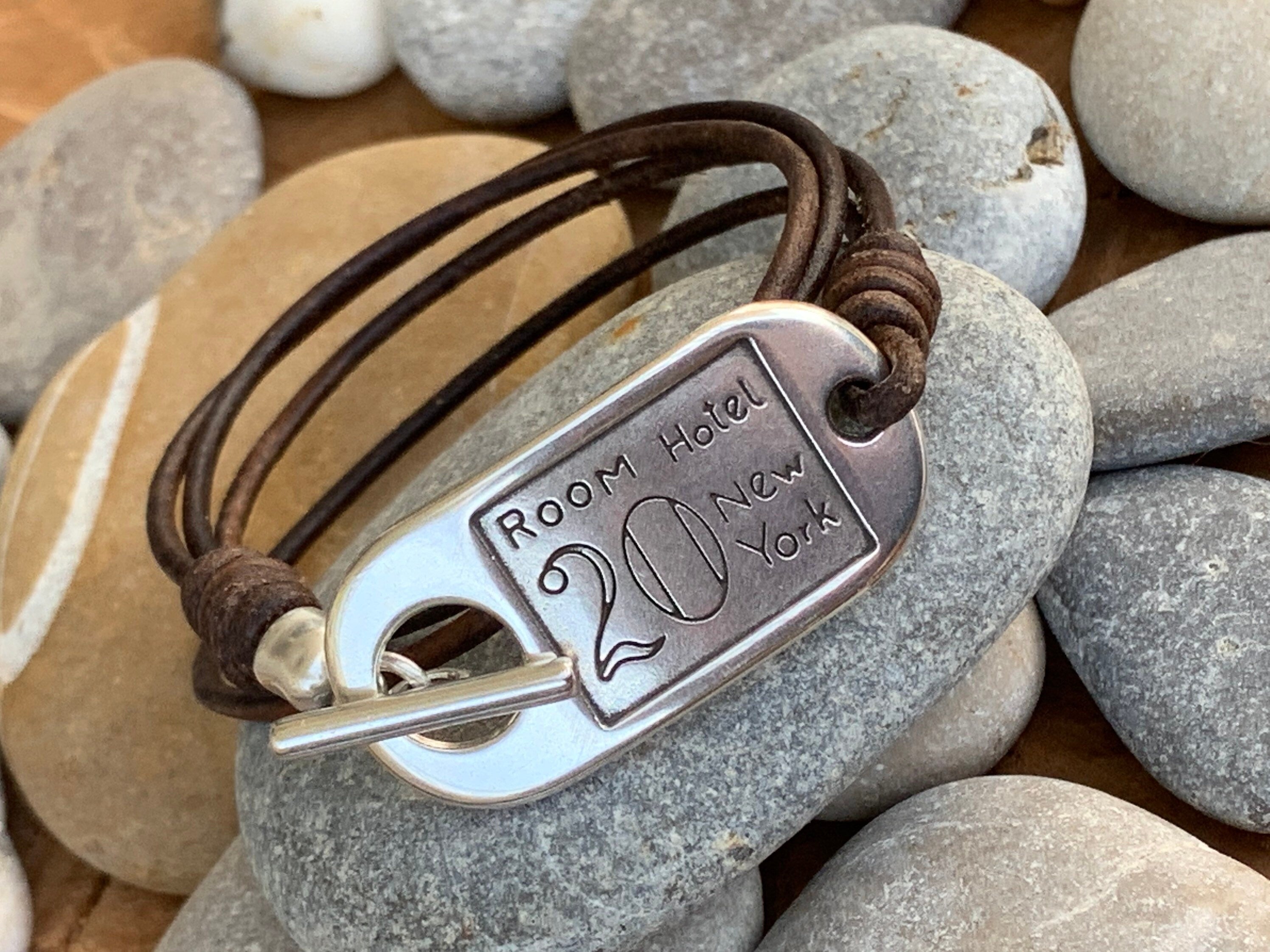 Boho Multi-Strand Leather Bracelet – Toggle Clasp with ID Charm – Handmade Wrap Bracelet in Silver and Spanish Leather,