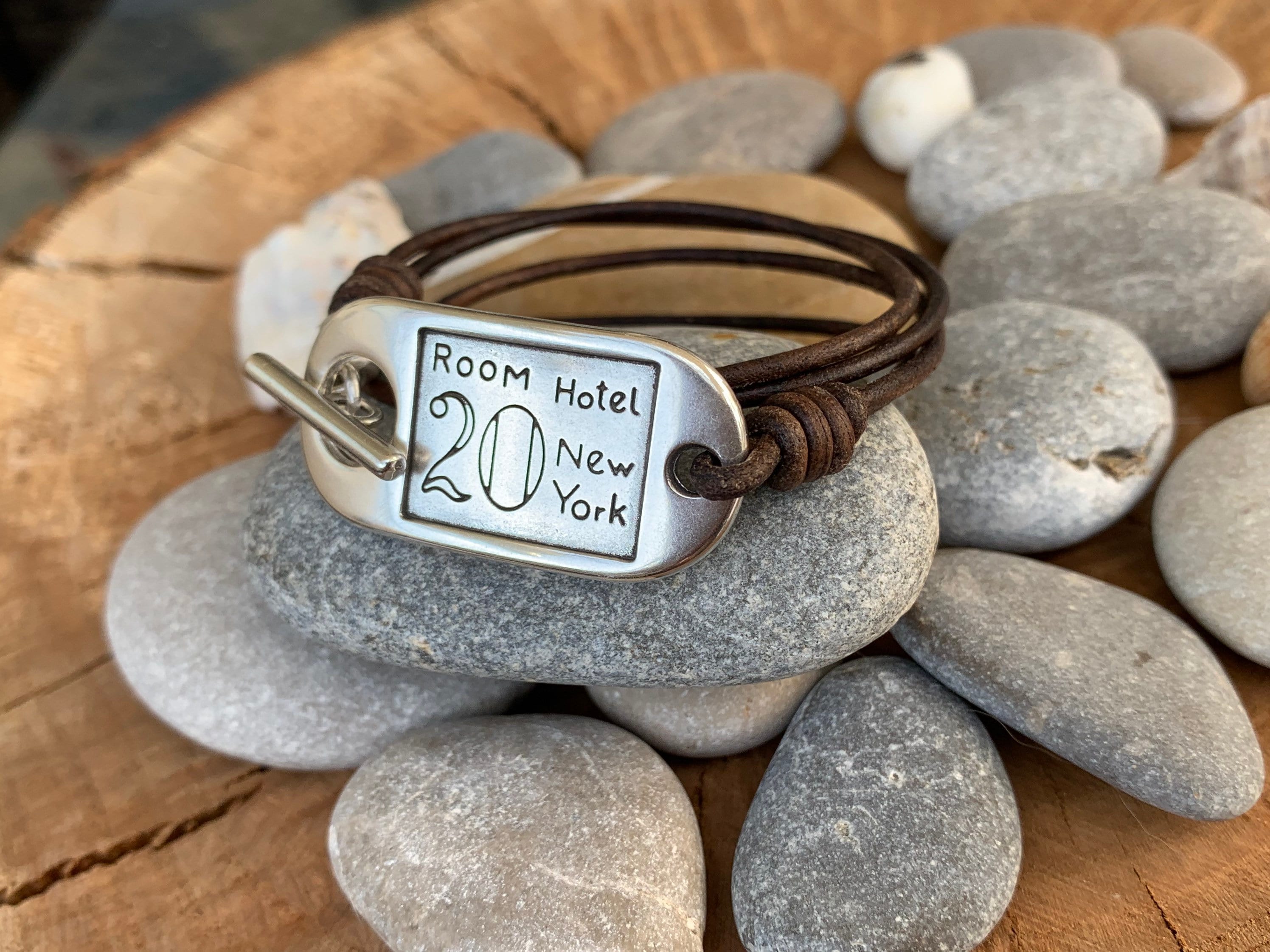 Boho Multi-Strand Leather Bracelet – Toggle Clasp with ID Charm – Handmade Wrap Bracelet in Silver and Spanish Leather,