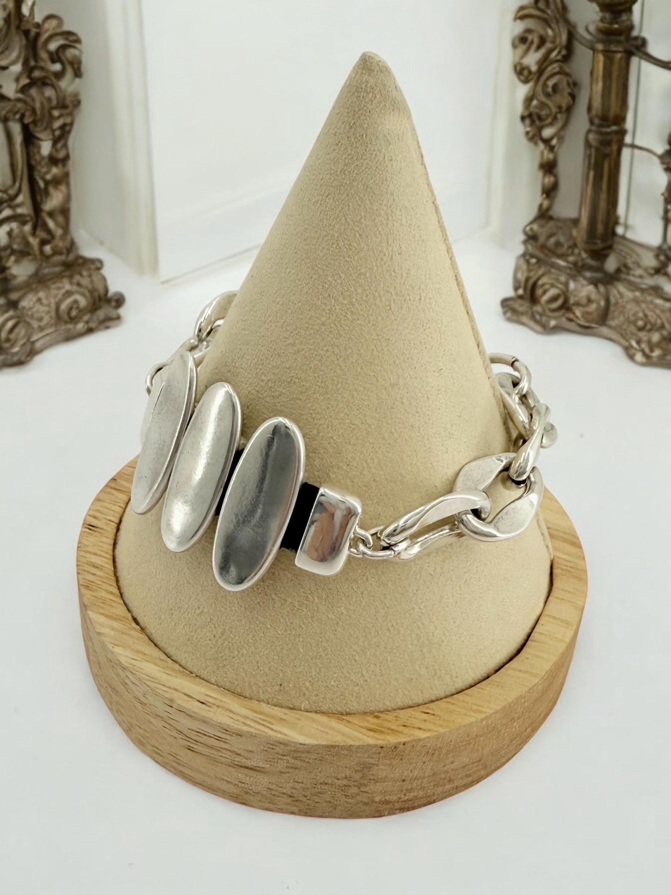 Chunky Silver Chain Bracelet – Big Link Bold Bracelet with Oval Centerpieces – Adjustable Statement Jewelry – Handmade Kukuri Jewelry