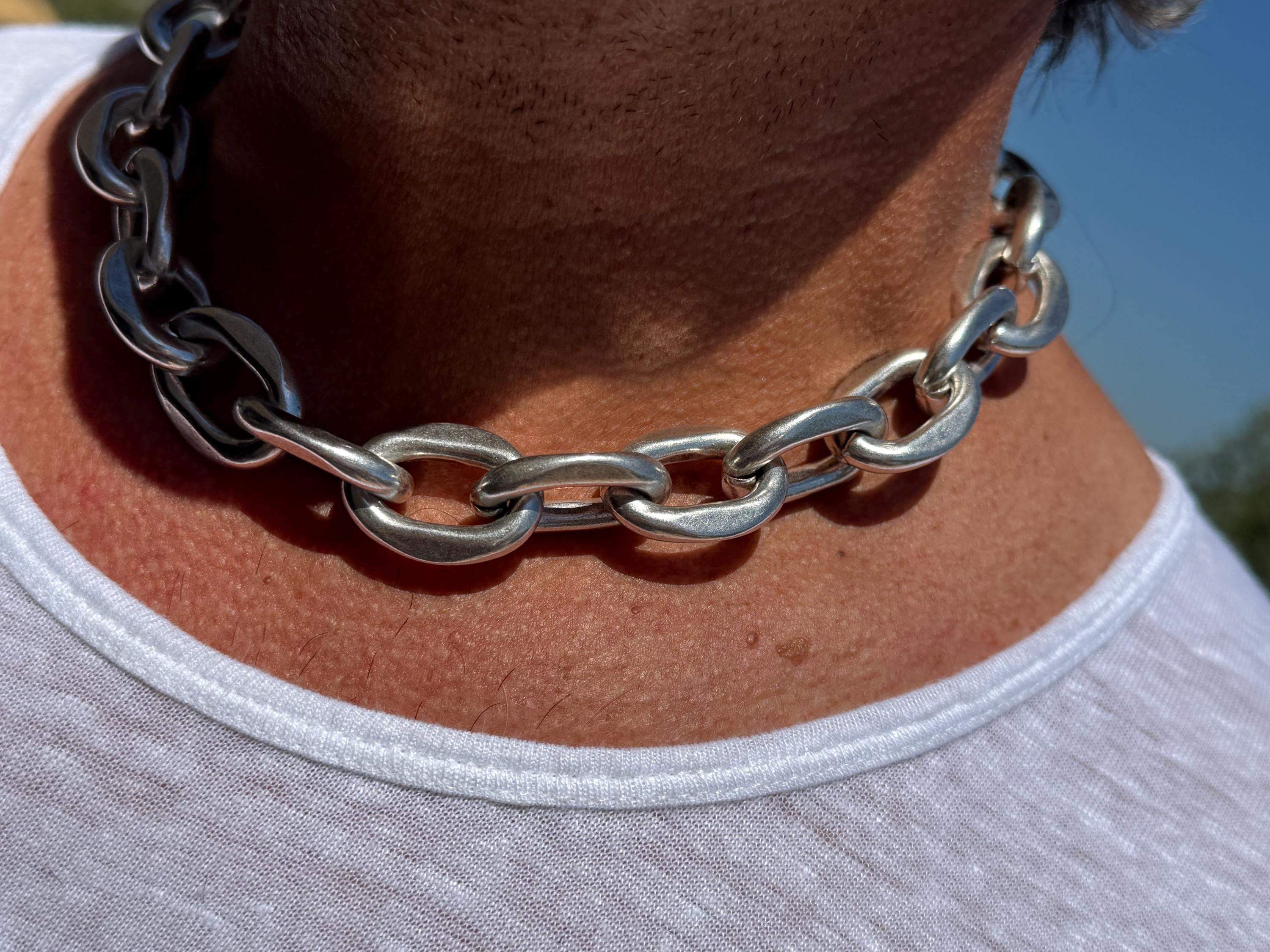 Men Chunky silver chain Necklace –Aluminum Lightweight Statement Jewelry – Handmade Kukuri Jewelry