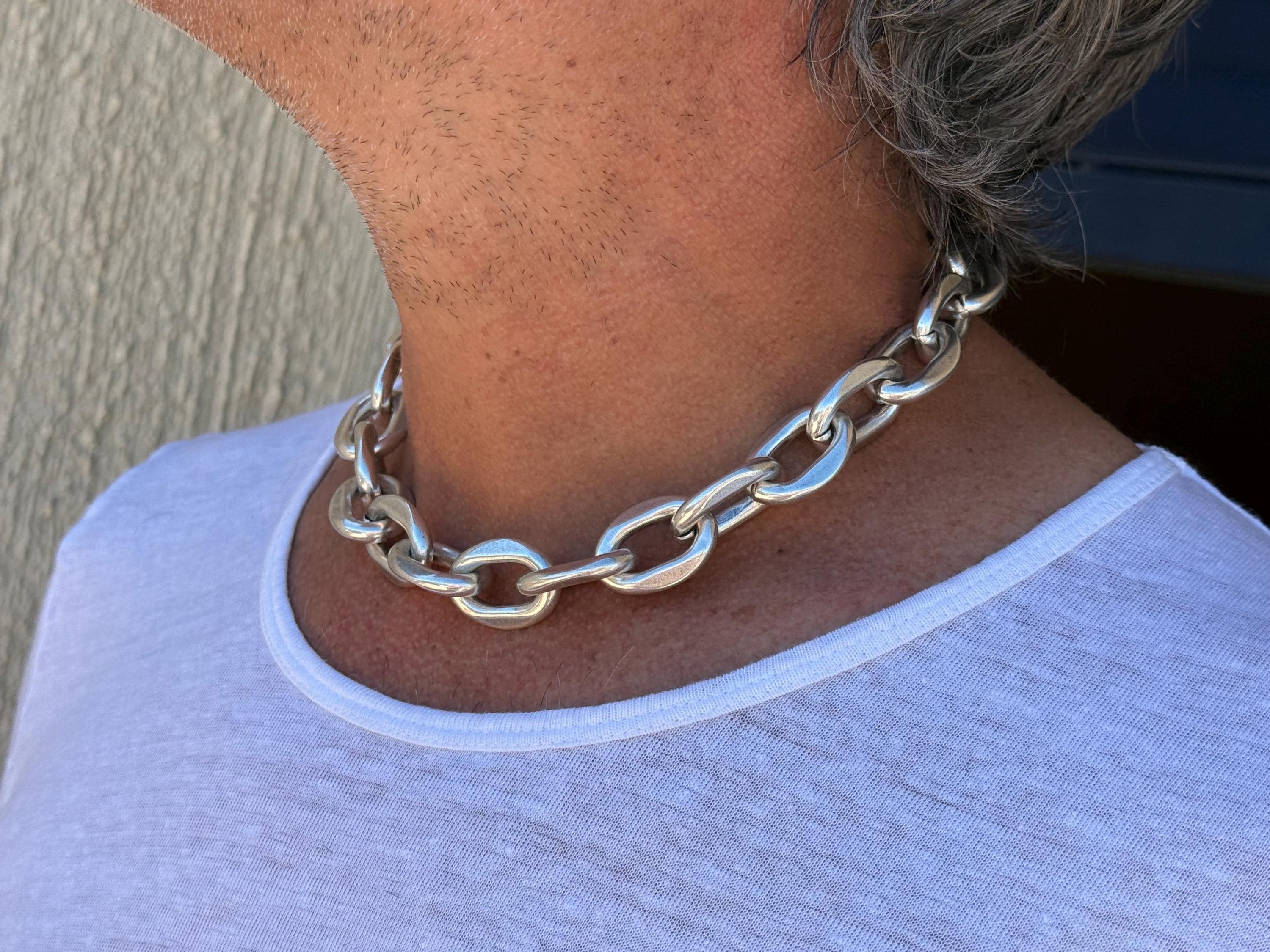 Men Chunky silver chain Necklace –Aluminum Lightweight Statement Jewelry – Handmade Kukuri Jewelry