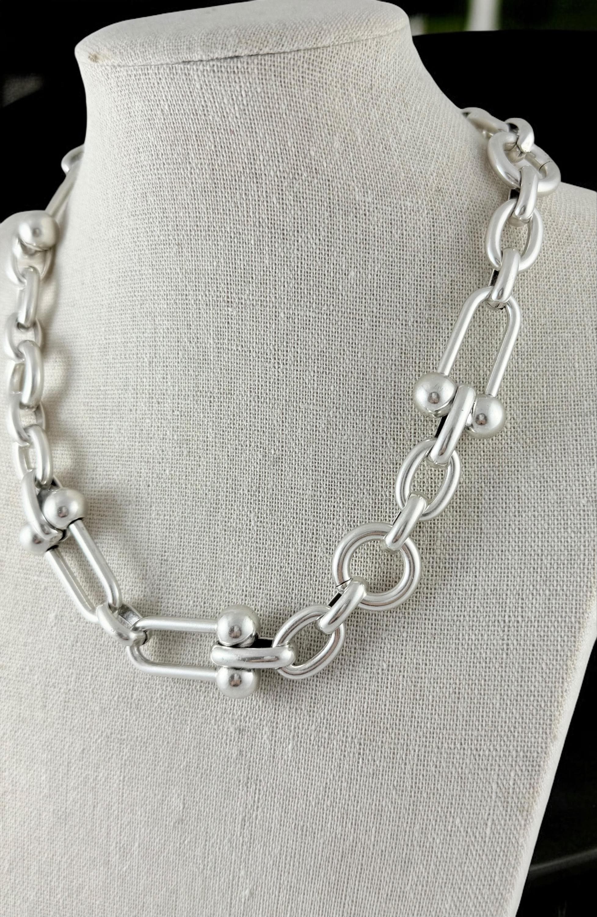 Chunky Sculptural Link Necklace – Bold Silver Chain with Unique Design & Adjustable Length - statement choker