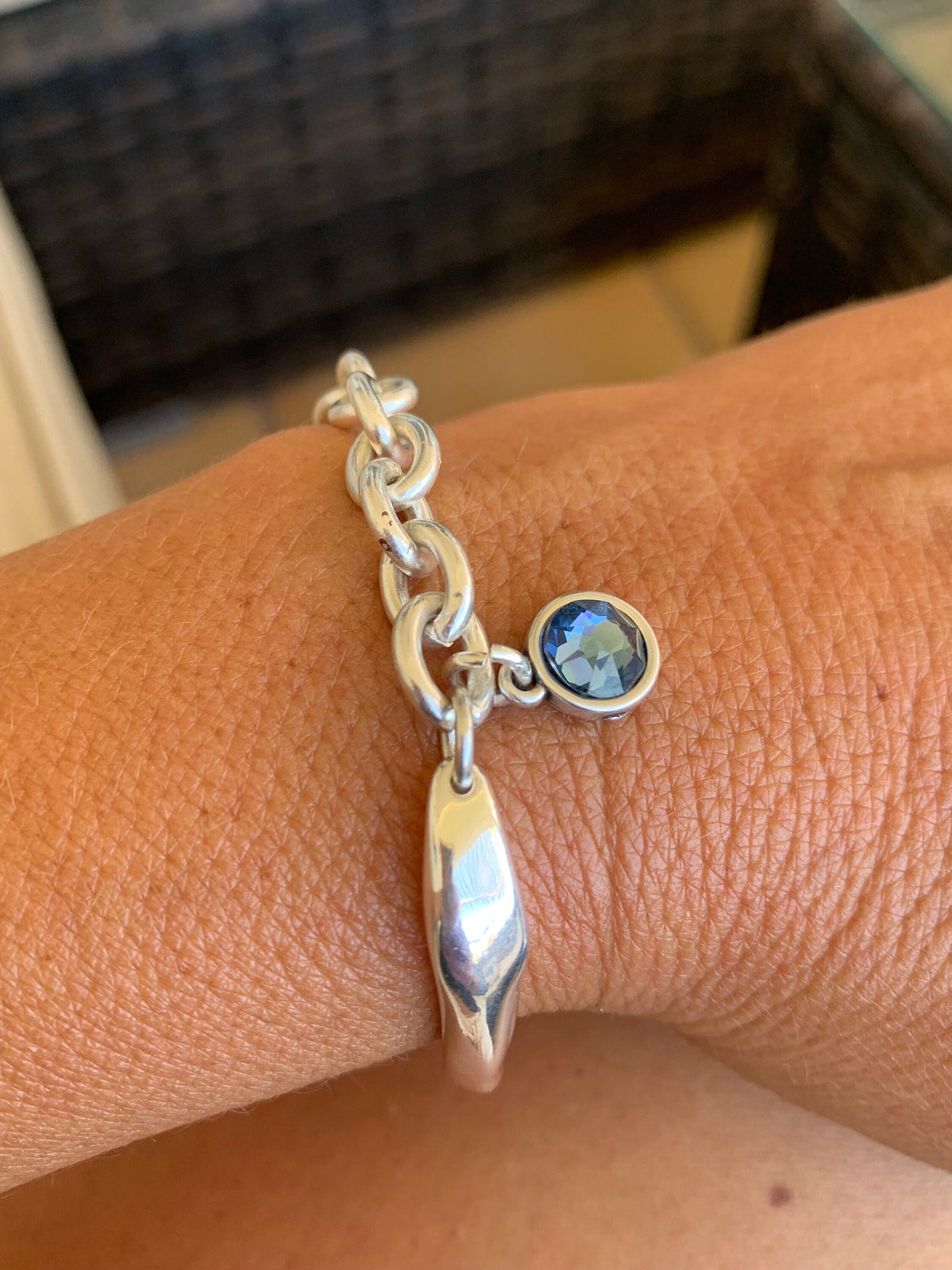 Half-Cuff Silver Bracelet with Swarovski Crystal Charm – Chunky Chain – Handmade Custom Fit – Kukuri Exclusive - statement jewelry