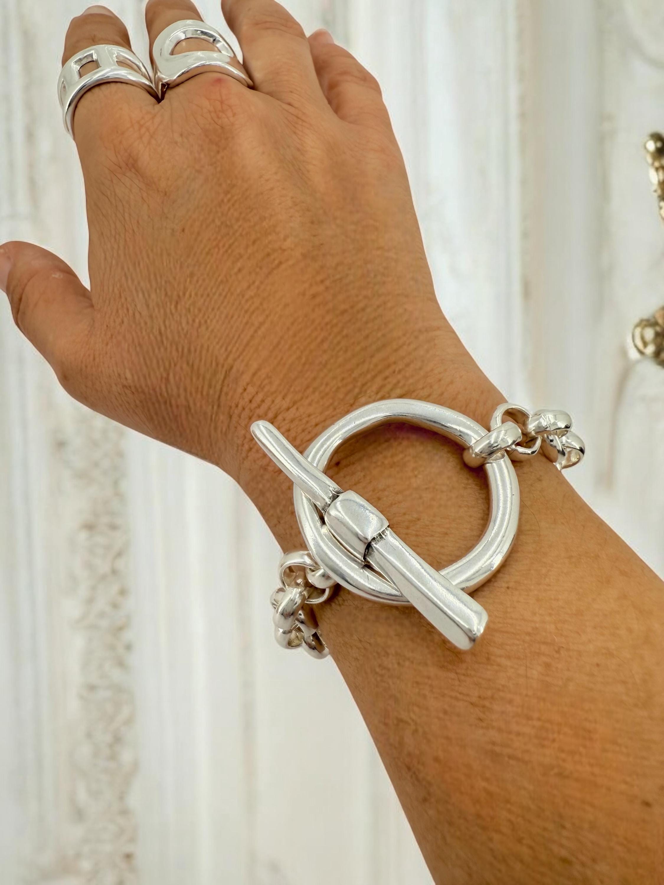 Chunky silver bracelet, bold toggle bracelet, thick chain bracelet, reversible bracelet, , heavyweight bracelet, women gift