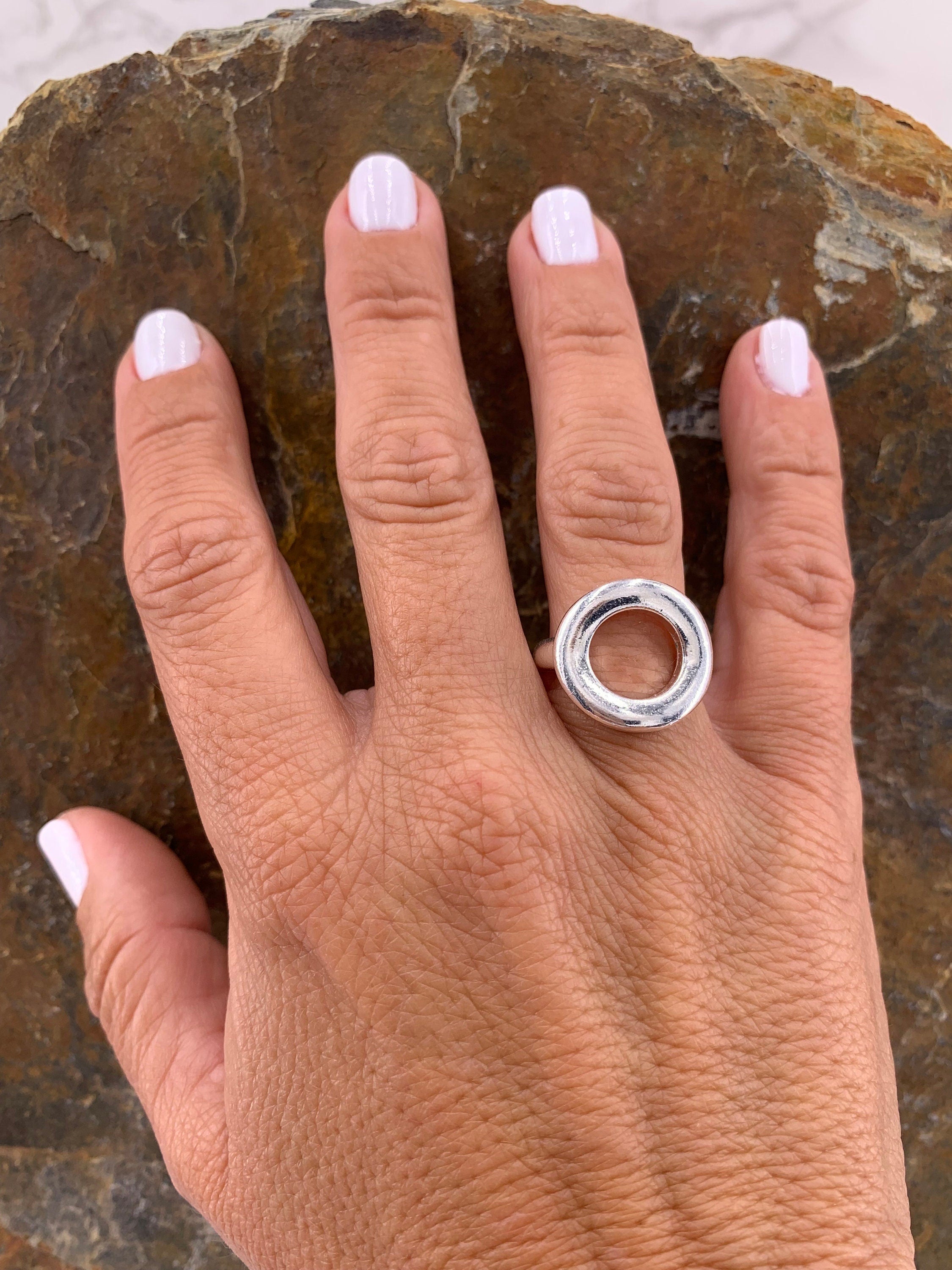 Chunky ring, Silver boho ring, engraved boho silver ring, french clasp silver ring, Statement ring,
