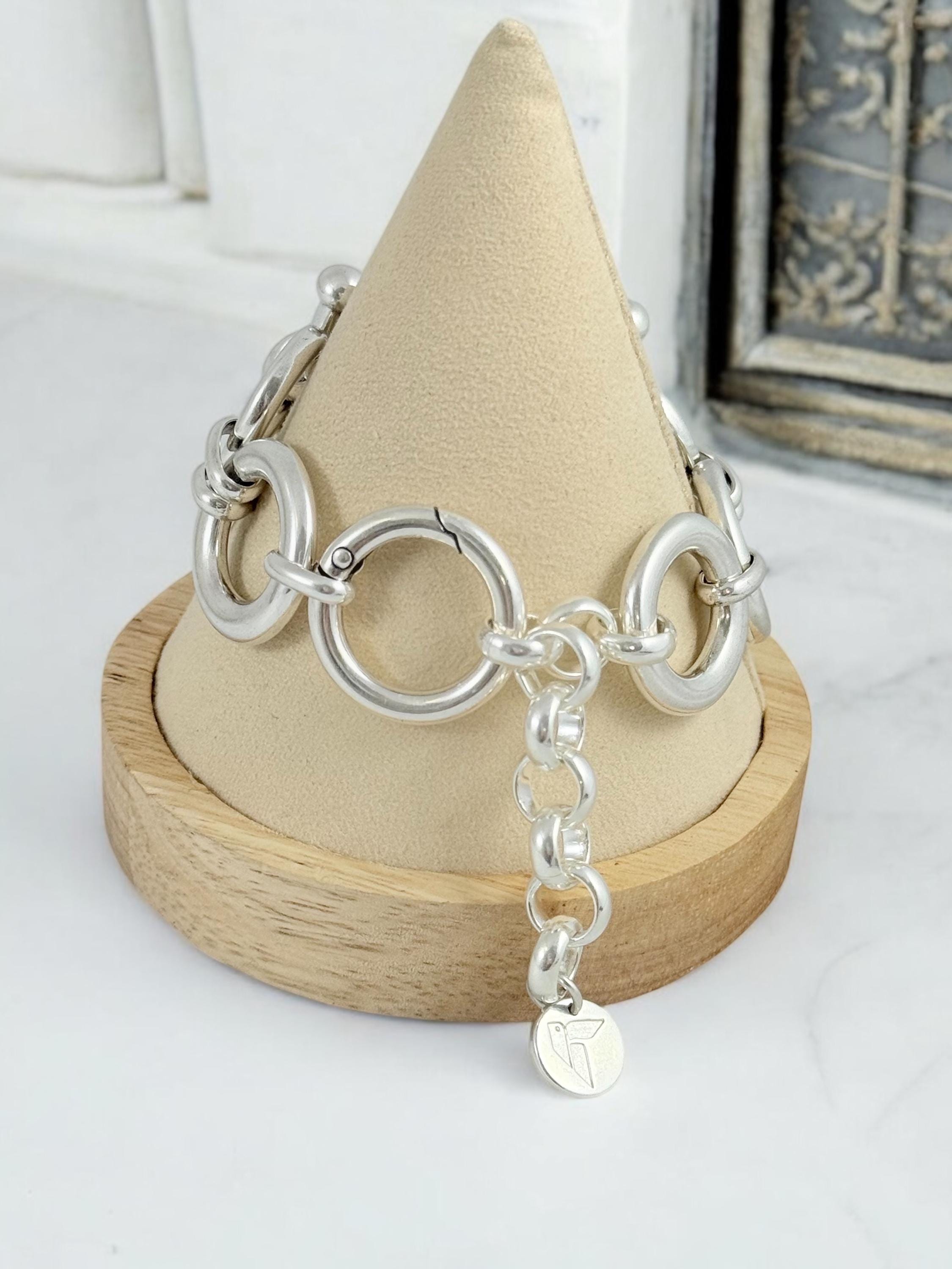 Chunky Silver Bracelet with Mariner (Curb) Links and Geometric central Piece – Bold Sculptural Statement cuff