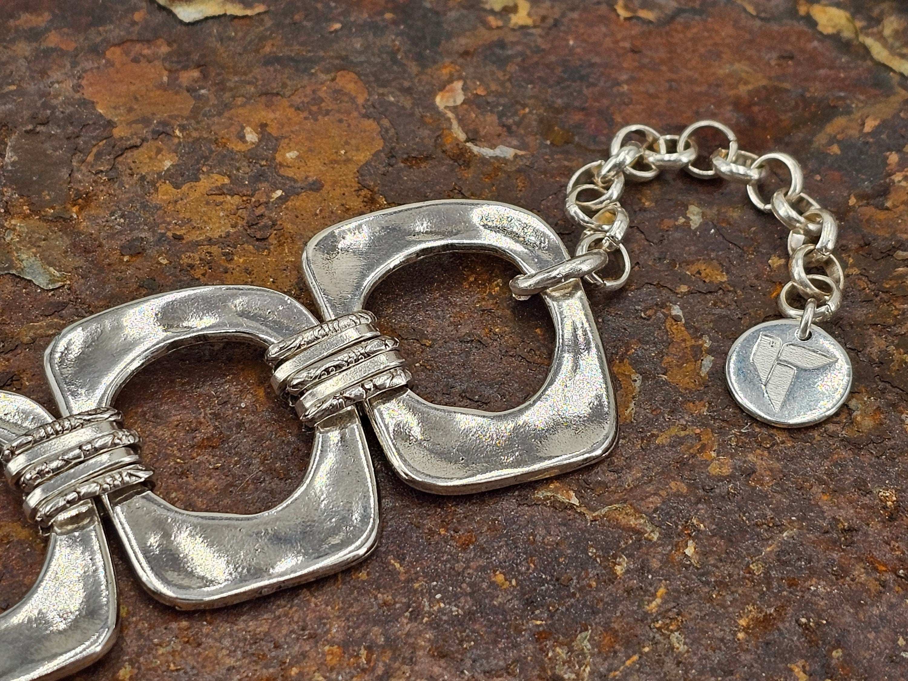 Chunky chain silver geometric bracelet, bold handmade jewelry