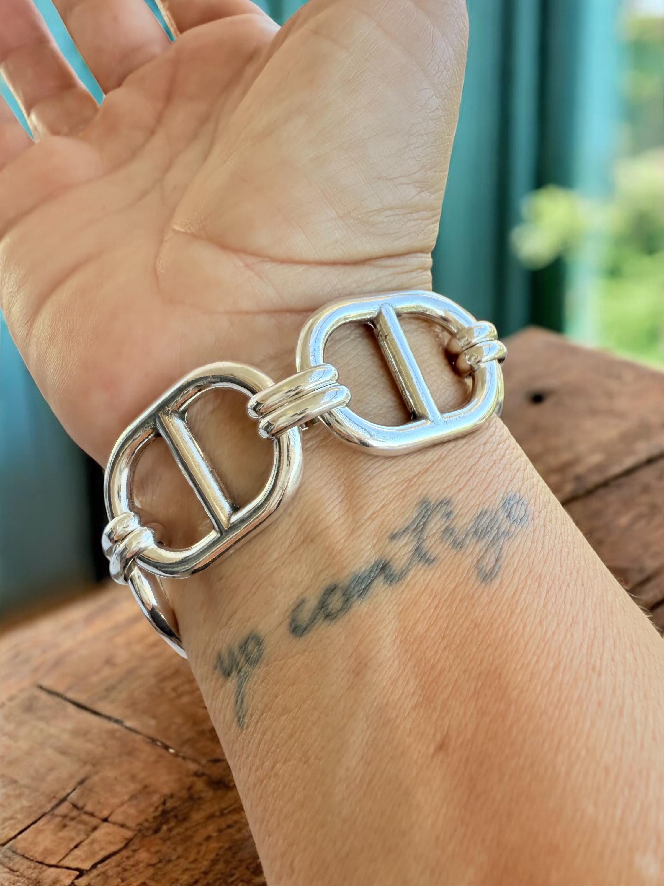 Artisian Chunky Silver plated mariner links Chain Bracelet, toggle Clasp, custom Jewelry