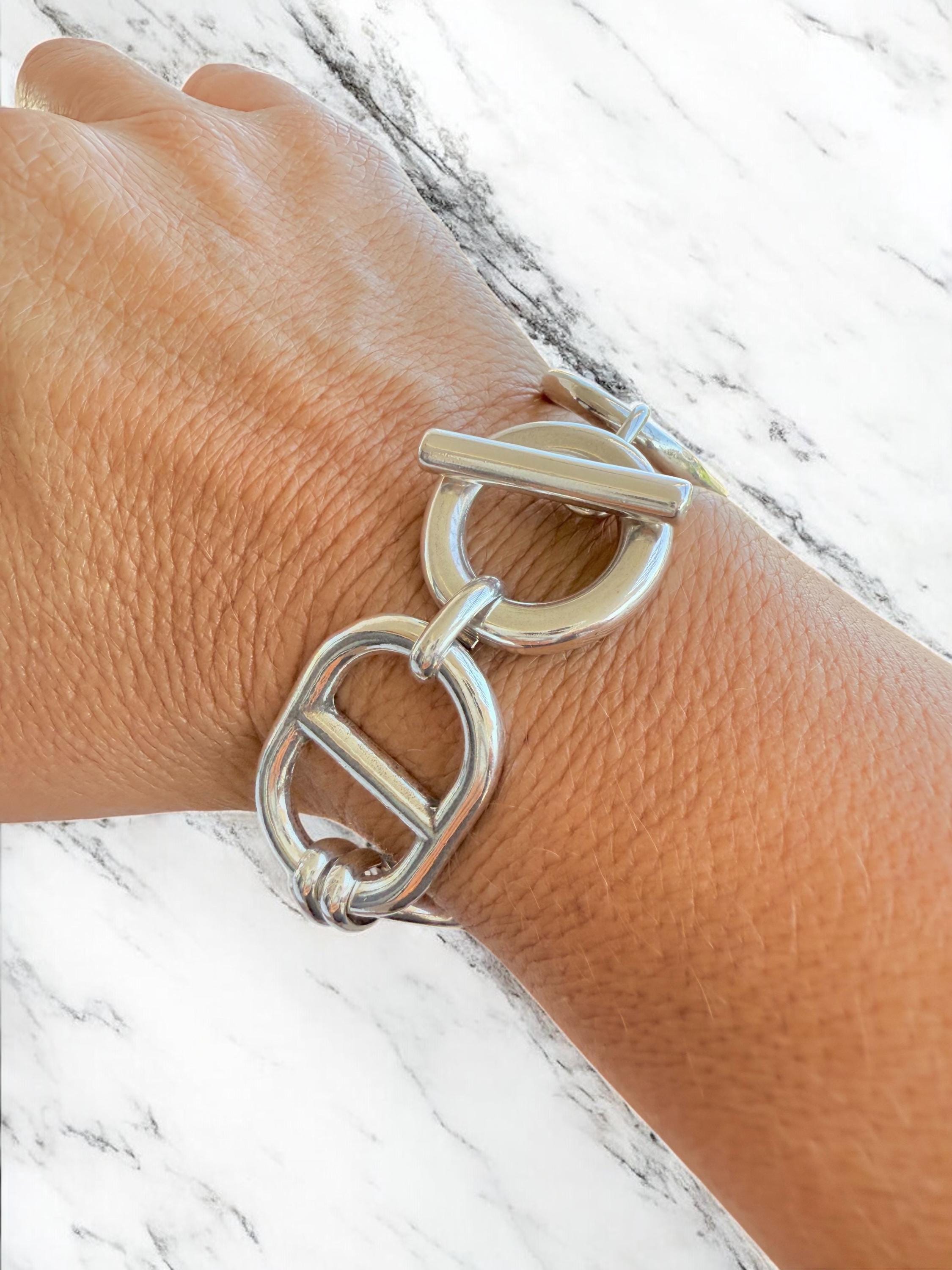 Artisian Chunky Silver plated mariner links Chain Bracelet, toggle Clasp, custom Jewelry