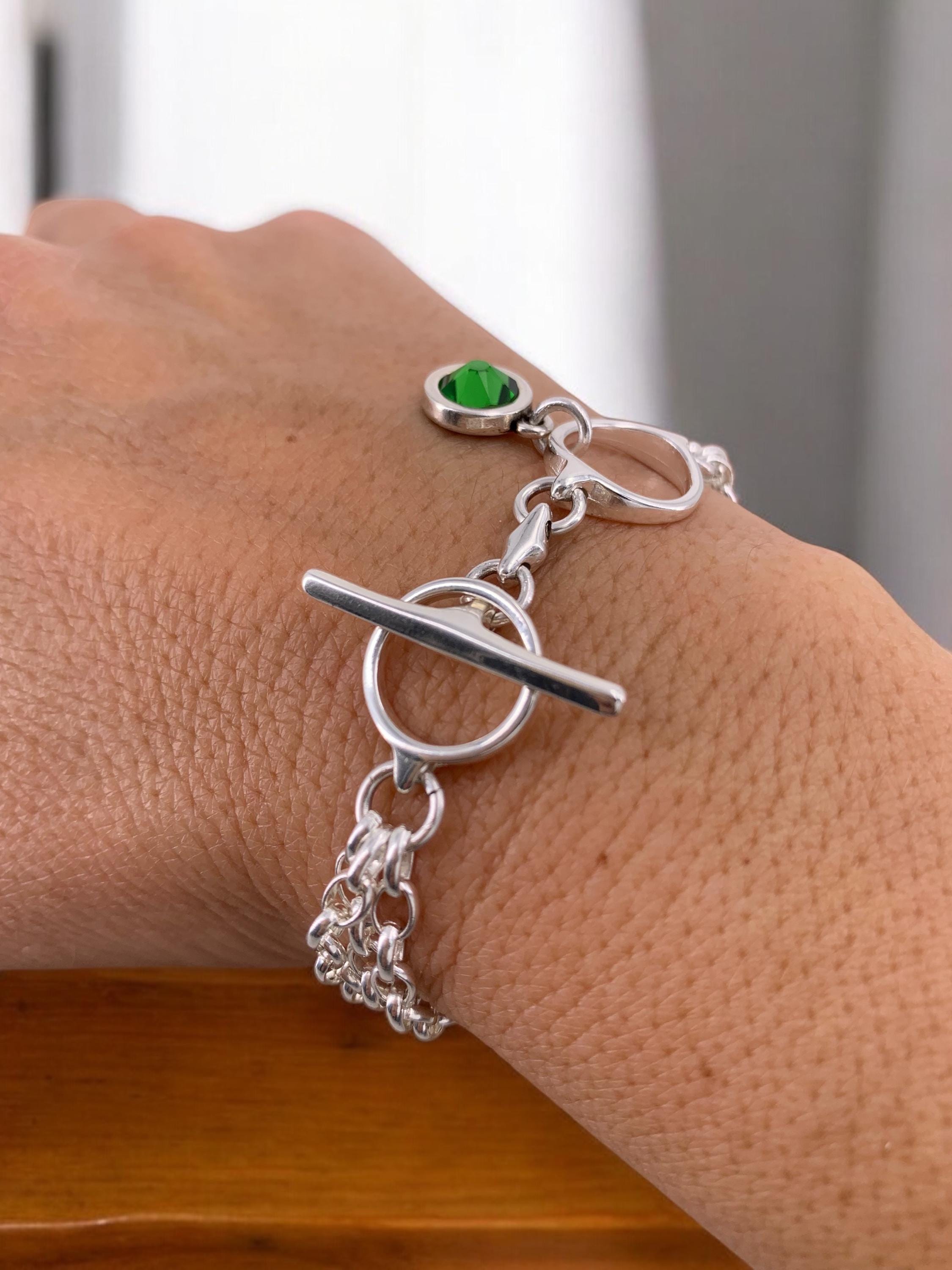 Multi-Strand Silver Chain Bracelet – Swarovski Crystal Charm – Toggle Clasp – Boho Wrap Bracelet – Handmade in Spain, exclusive design