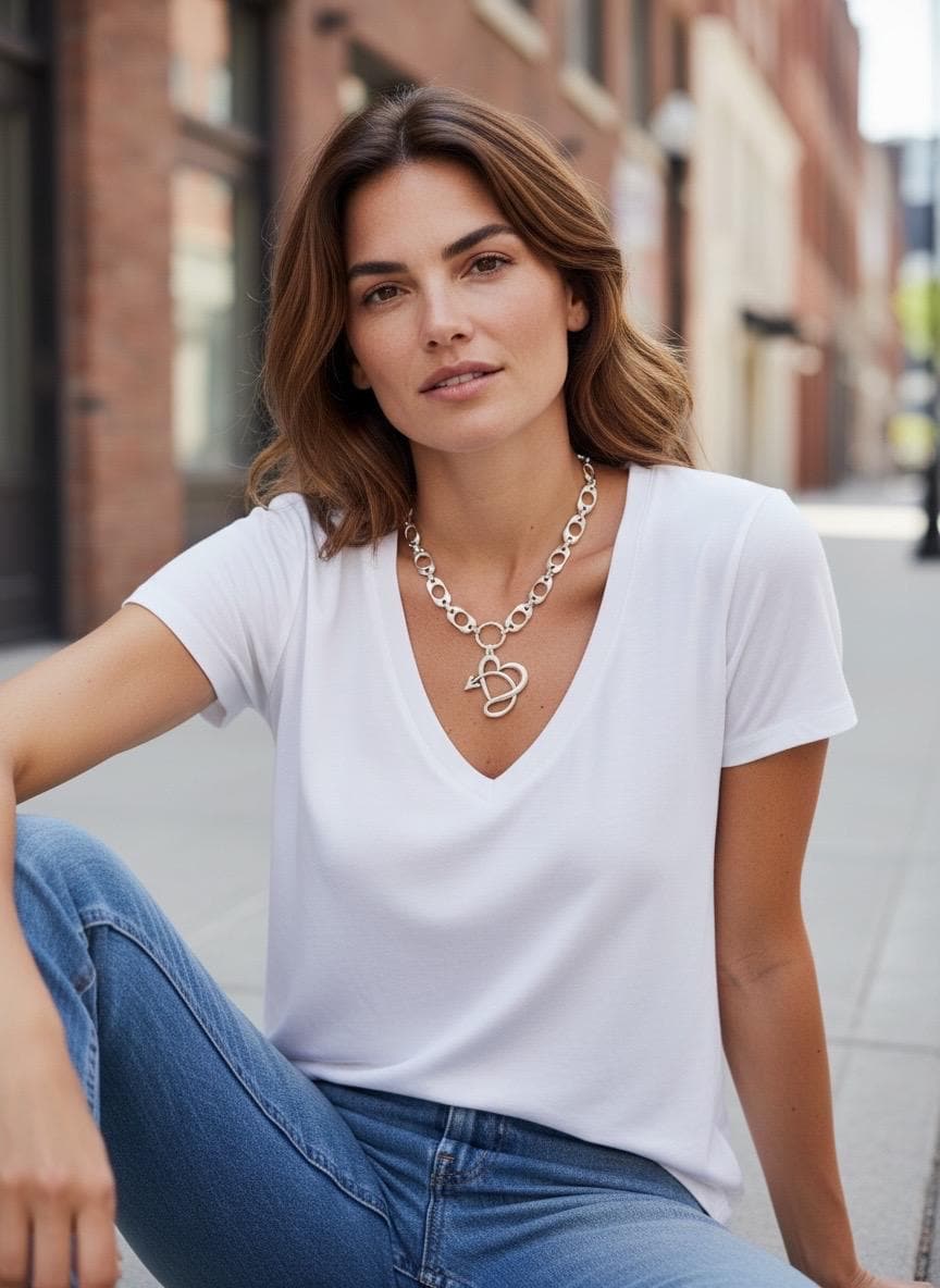 Chunky silver chain Heart Pendant Necklace – Bold Adjustable Chain with Statement Design, bold chain adjustable choker,