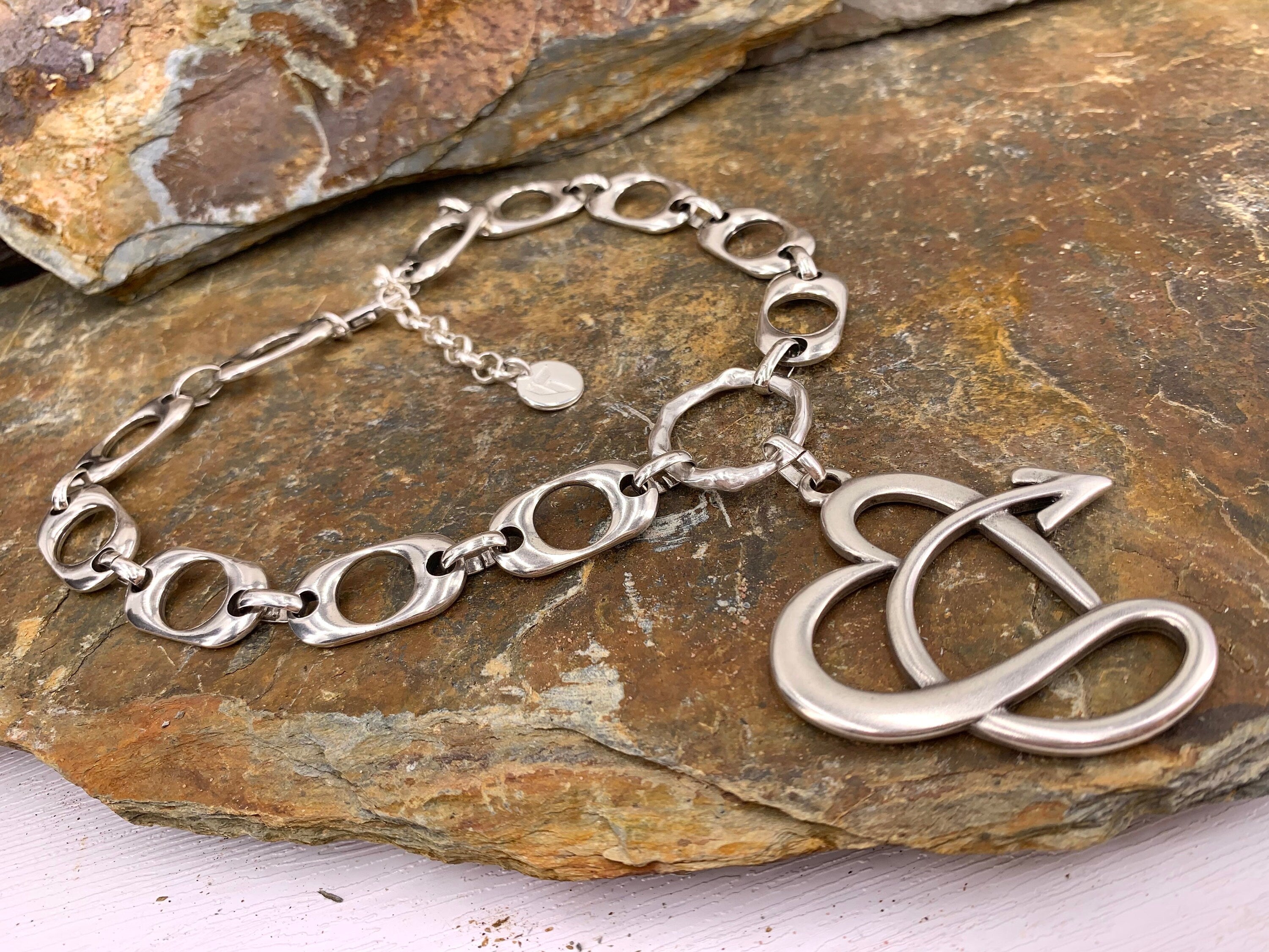 Chunky silver chain Heart Pendant Necklace – Bold Adjustable Chain with Statement Design, bold chain adjustable choker,