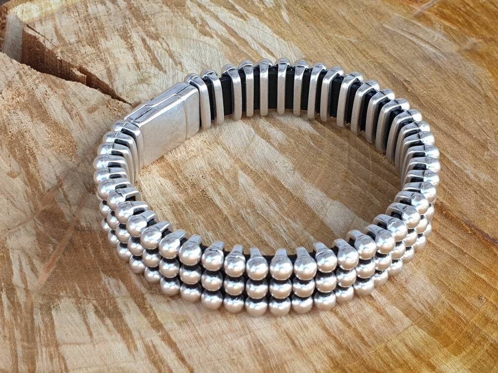 Chunky silver plated unisex industrial bracelet, modern design handmade cuff