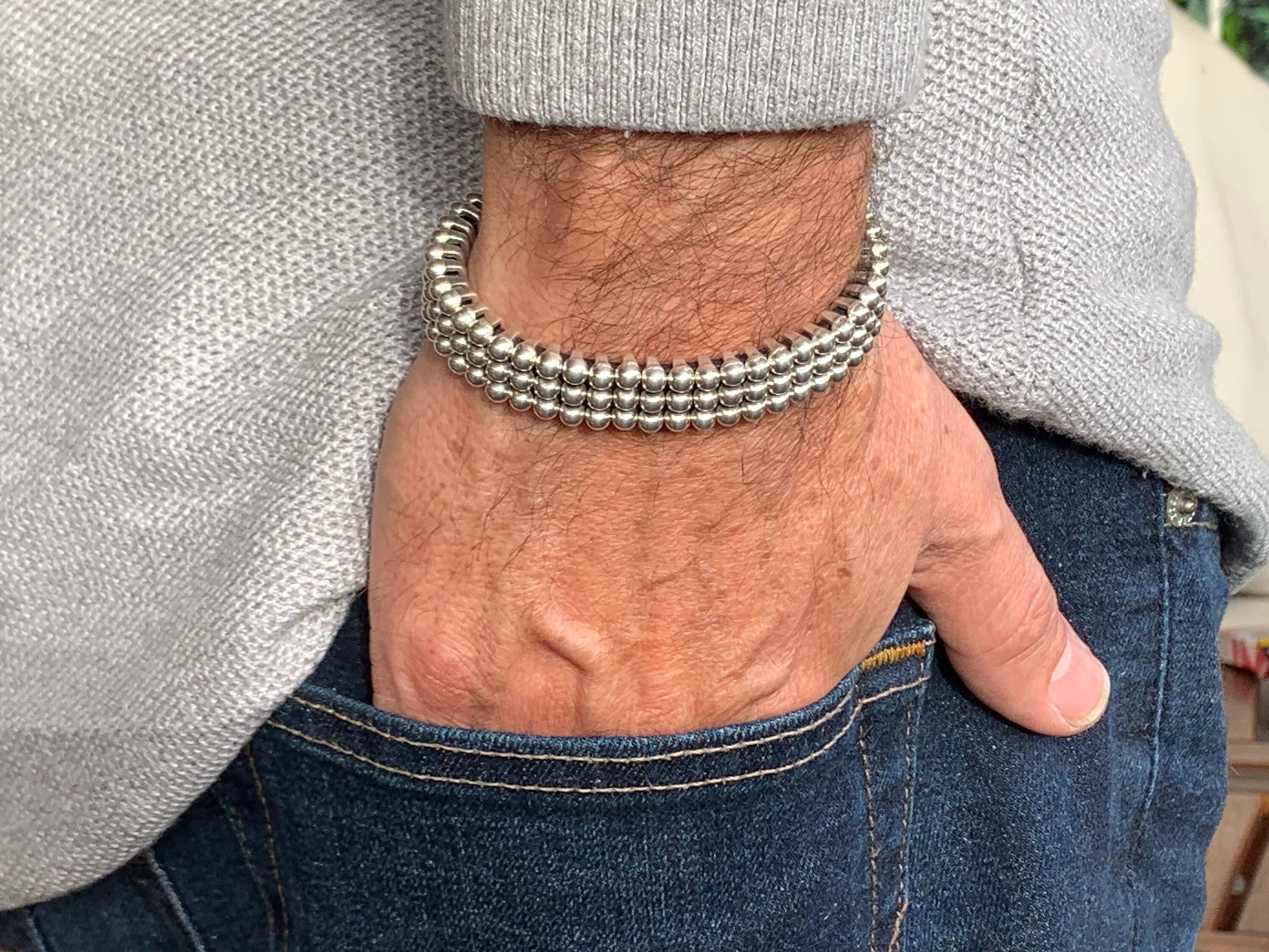Chunky silver plated unisex industrial bracelet, modern design handmade cuff