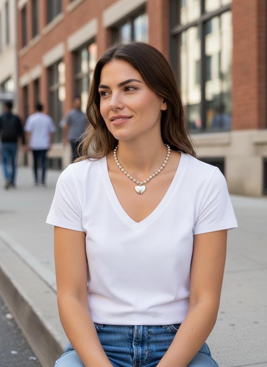 Silver plated balls chunky chain necklace with heart pendant, Minimalist custom jewelry