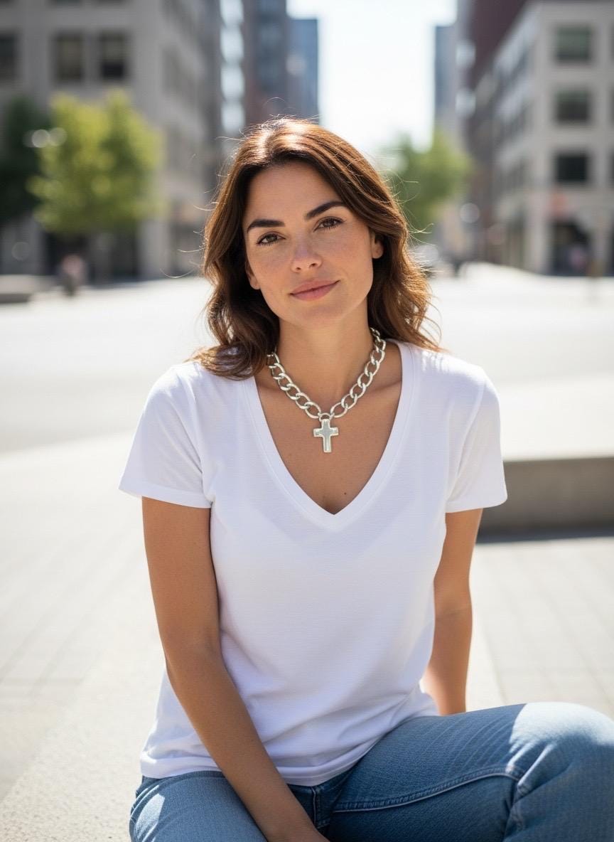 Chunky Silver cross pendant necklace, bold handmade jewelry