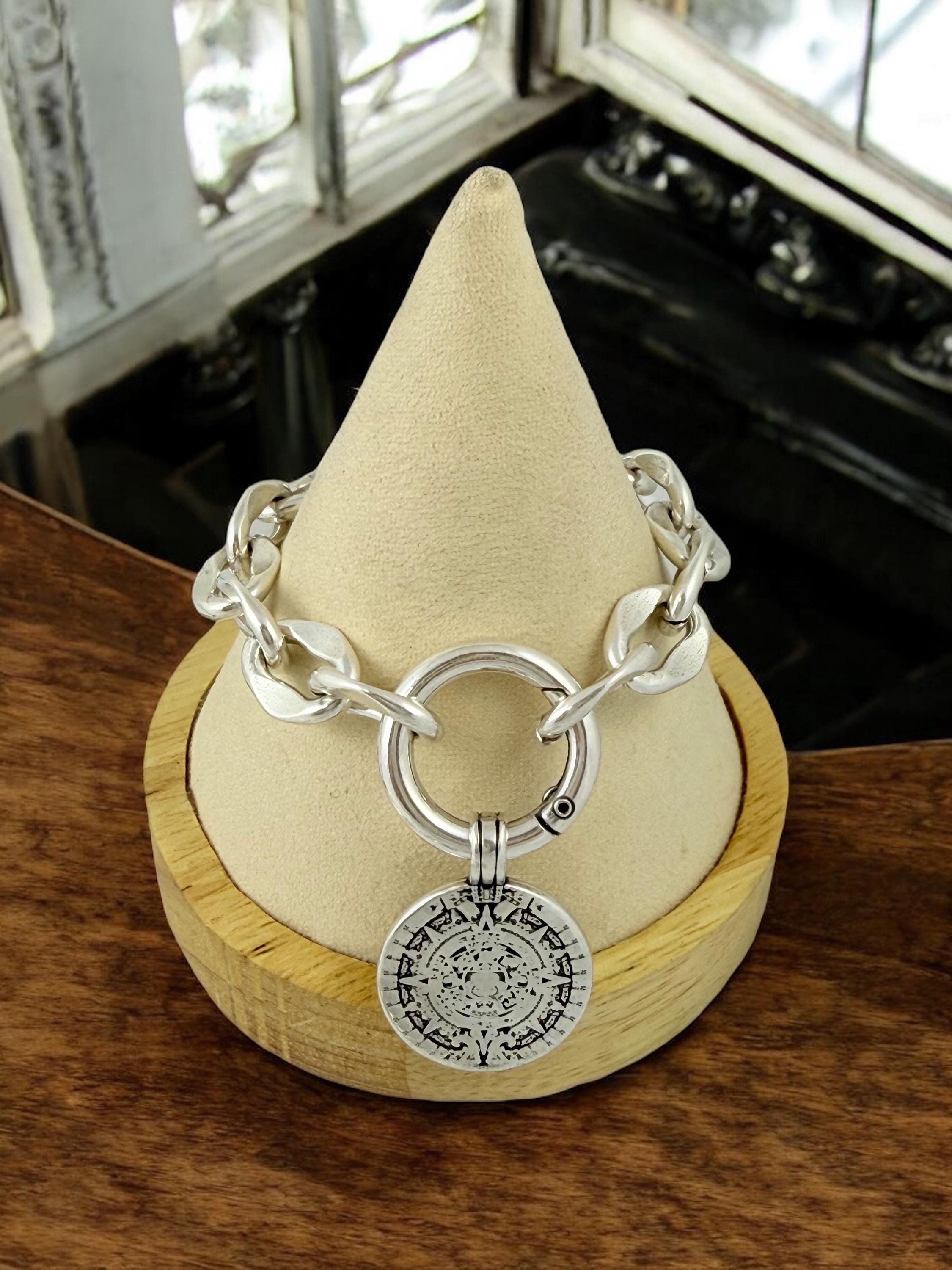 Chunky Silver special Chain Bracelet – Ancient Coin Pendant – Bold heavyweight cuff - Handmade Kukuri Jewelry