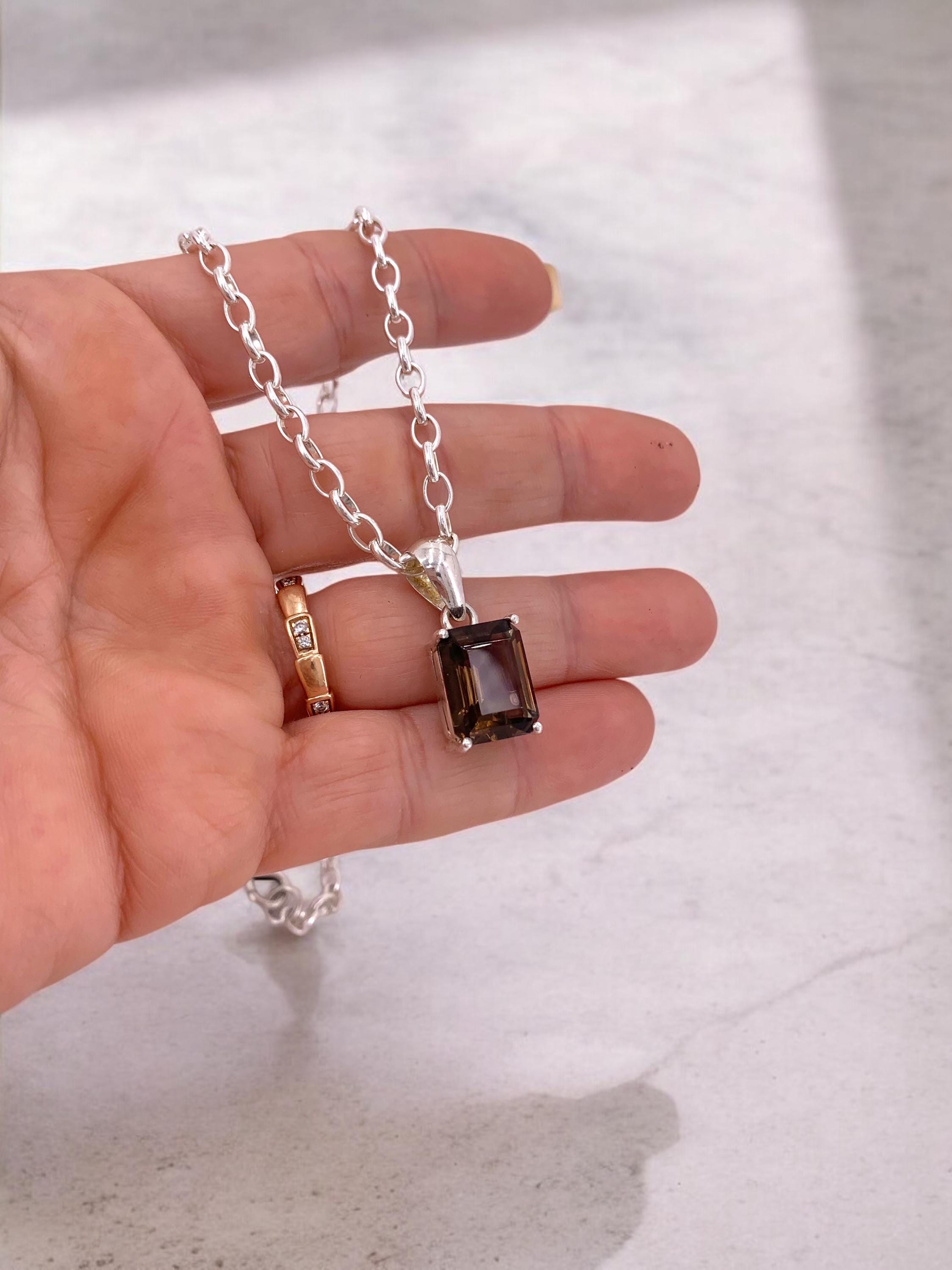 Honey Quartz Pendant necklace - Large gold Gemstone silver chain choker -