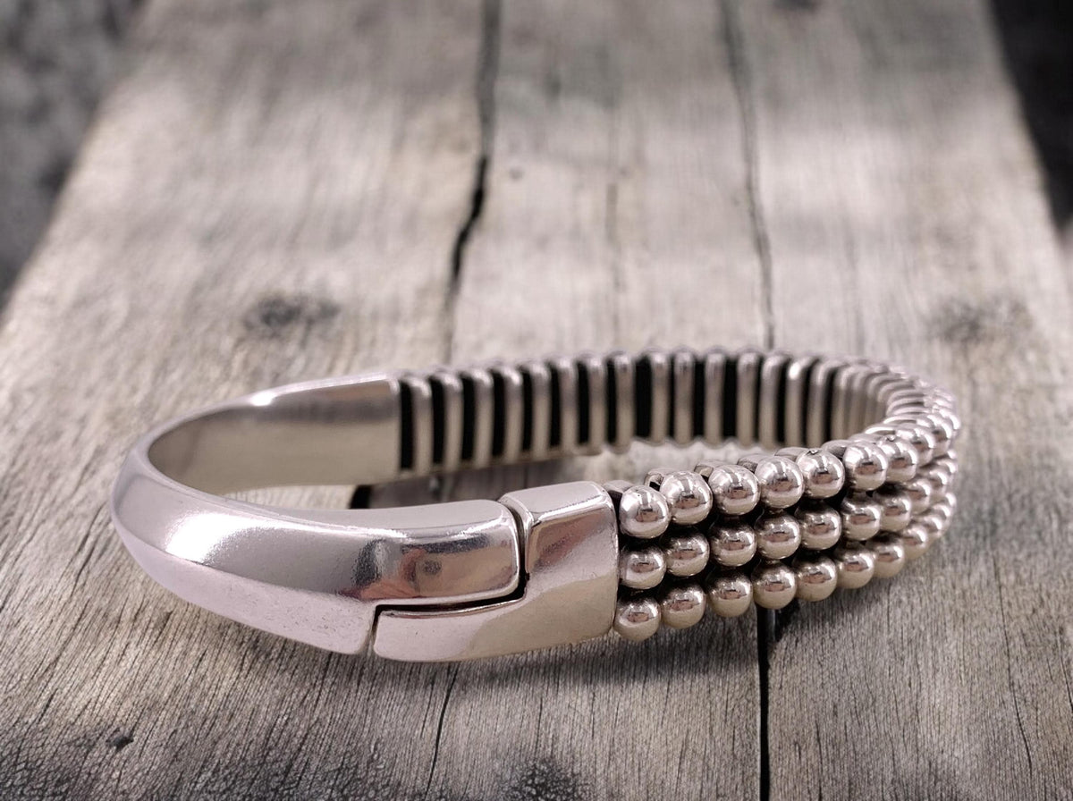 Industrial Chunky Leather & Metal Bracelet for Men — Magnetic Clasp — Bold Handmade Kukuri Jewelry