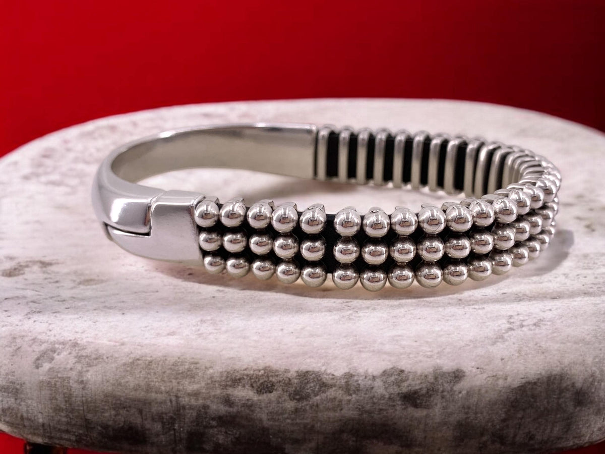Industrial Chunky Leather & Metal Bracelet for Men — Magnetic Clasp — Bold Handmade Kukuri Jewelry
