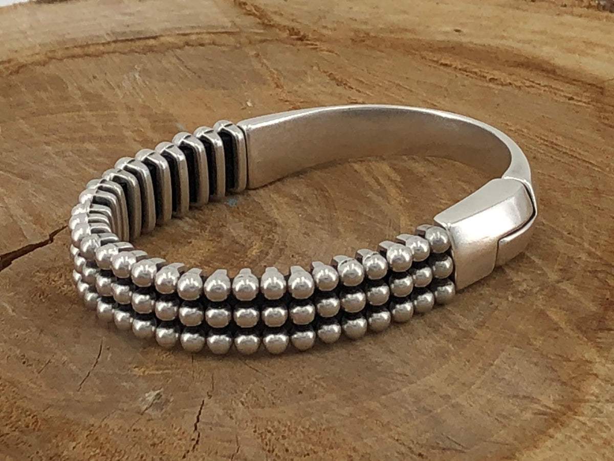 Industrial Chunky Leather & Metal Bracelet for Men — Magnetic Clasp — Bold Handmade Kukuri Jewelry